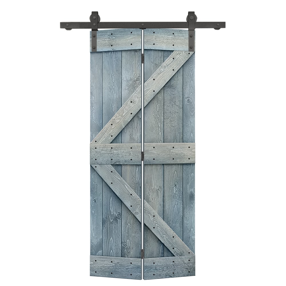 CALHOME 20-in x 84-in Denim Blue Pine Wood Solid core Single Barn Door (Hardware Included)