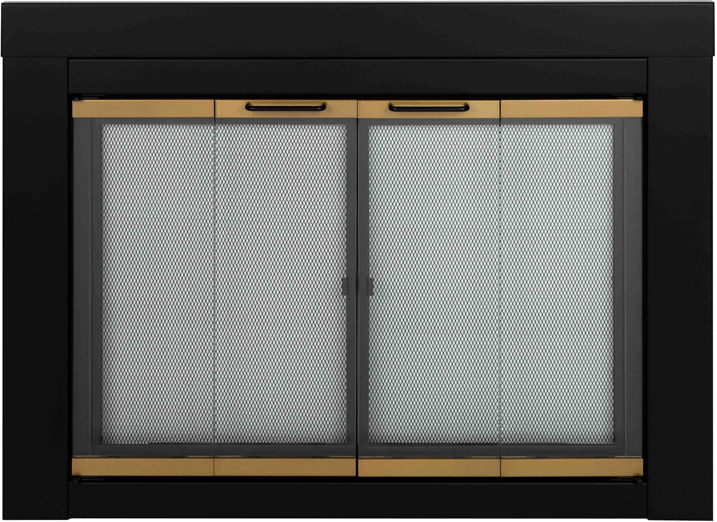Pleasant Hearth Arrington Black with Moonlight Gold Trim Large Bifold Fireplace Doors with Clear Tempered Glass AR-1022