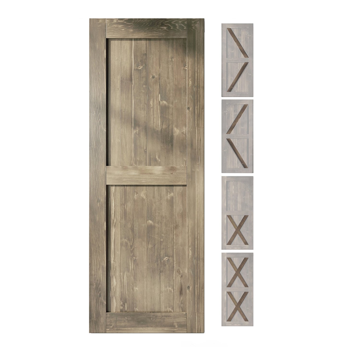 HOMACER 36-in x 80-in Classic Gray Pine Wood Solid core Single Barn Door (Hardware Not Included)