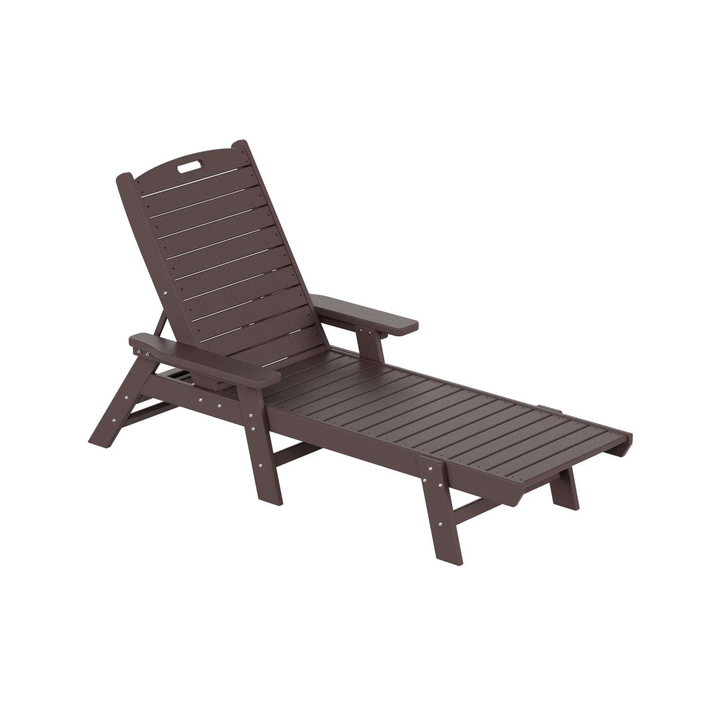 Westin Furniture Laguna Stackable Dark Brown Plastic Frame Stationary Chaise Lounge Chair with Slat Seat