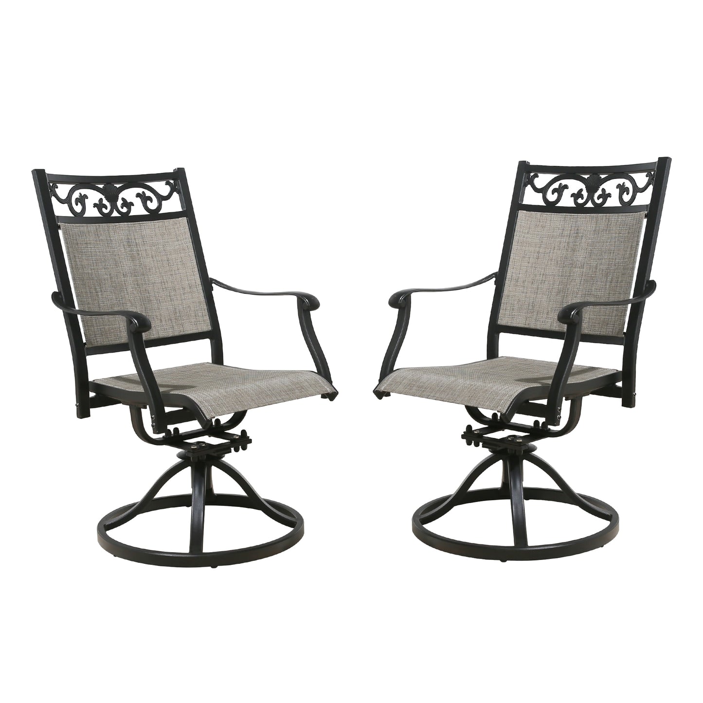 PEAK HOME FURNISHINGS Dining Set Set of 2 Black Aluminum Frame Swivel Dining Chair with Gray Sling Seat