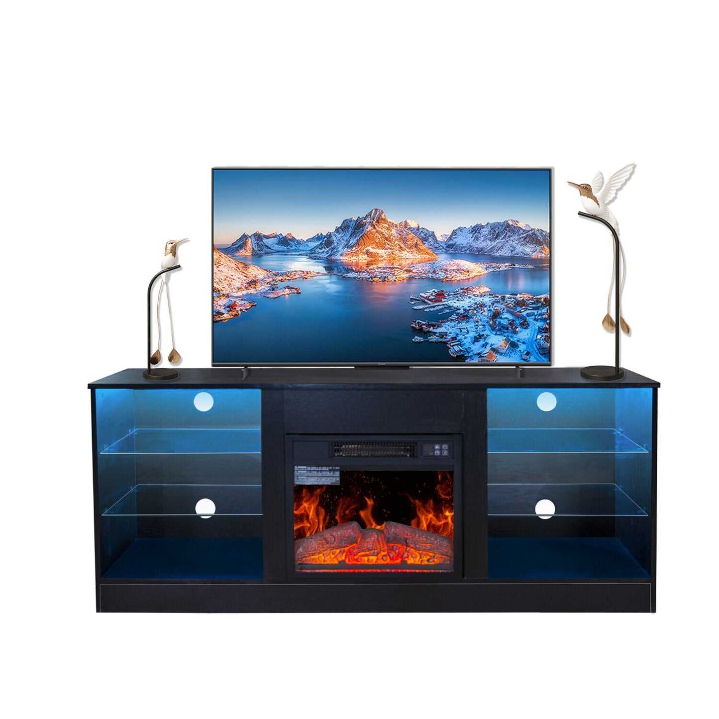 BABOOM 57.8-in W Black TV Stand with LED Electric Fireplace BOM-52901-OR