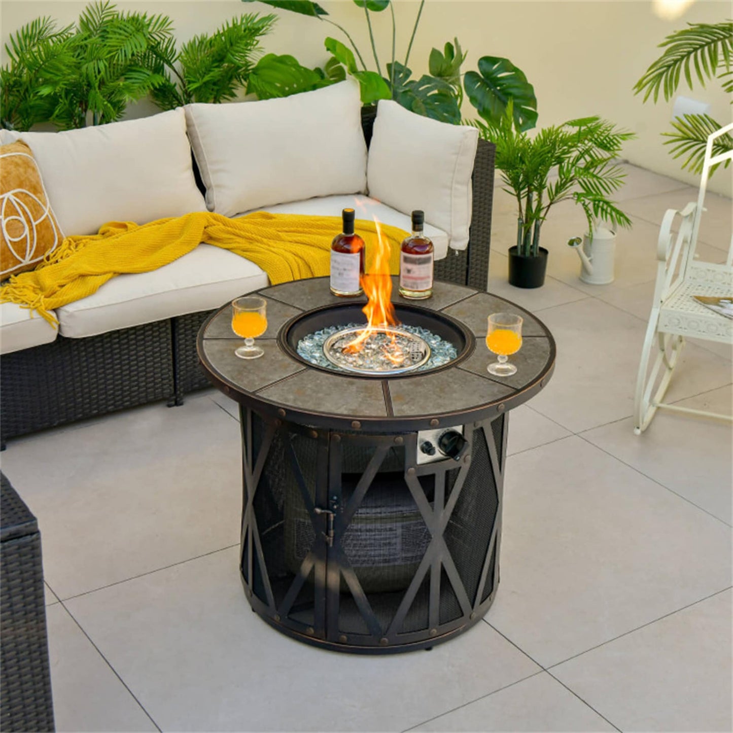 BABOOM Gas Fire Pits 32-in W Black Portable Stainless steel Round Liquid propane Fire pit table