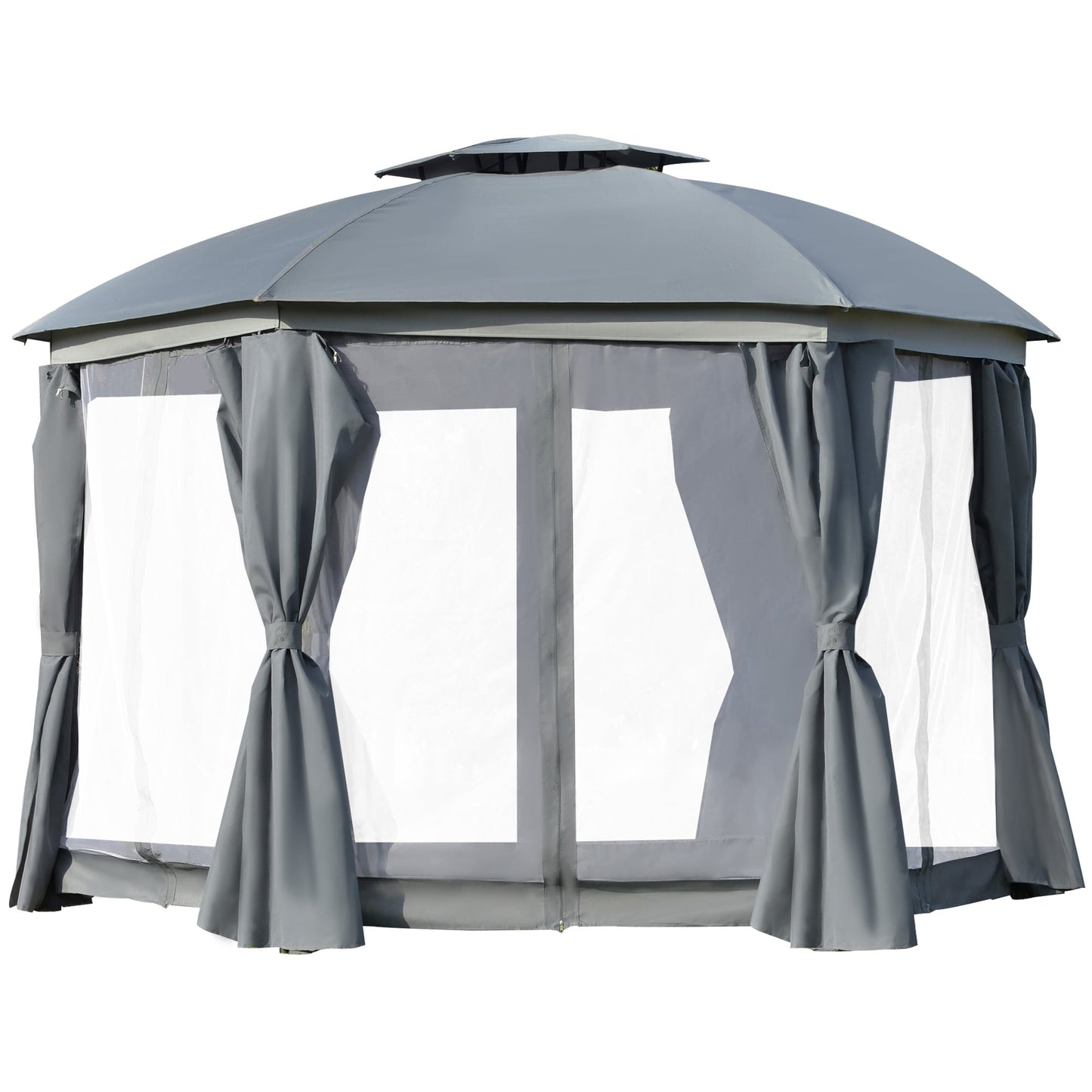 Kahomvis 12-ft x 12-ft 12' x 12' Round Outdoor Gazebo Gray with Soft Top Roof
