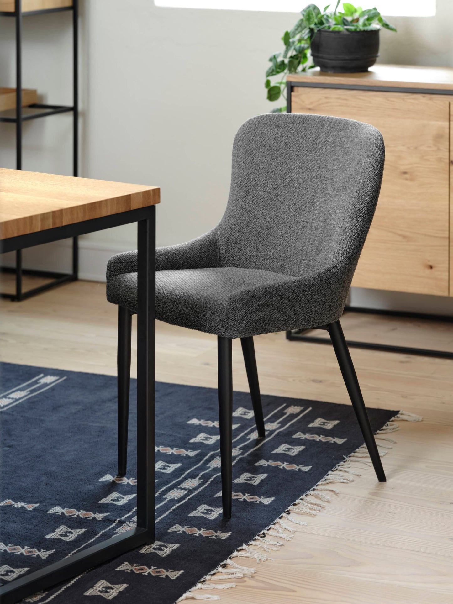 Contemporary/Modern Boucle Upholstered Dining Side Chair (Metal Frame)
