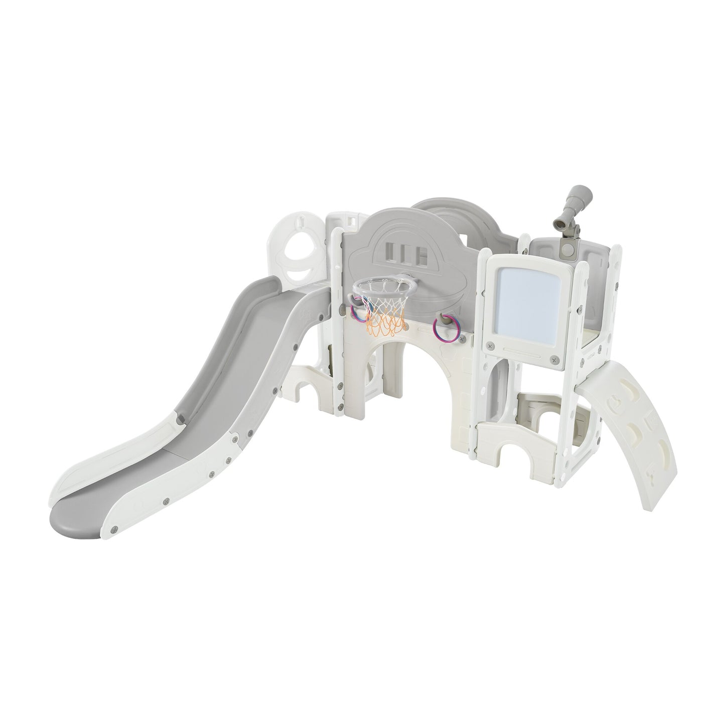 Siavonce Kids Slide Playset Structure 9 In 1, Freestanding Spaceship Set with Slide, Arch Tunnel, Ring Toss, Drawing Whiteboardl and Basketball Hoop For Toddlers, Kids Climbers Playground