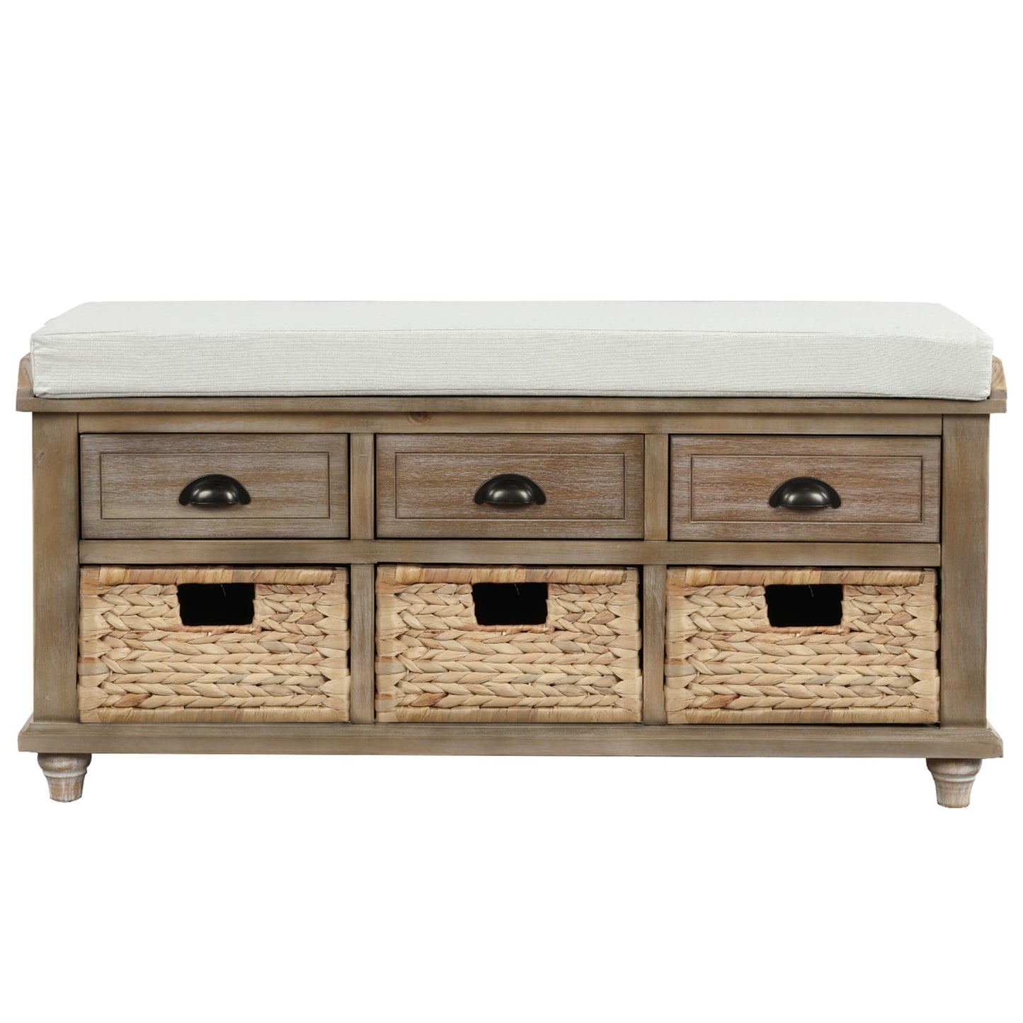 SINOFURN Rustic White Washed Accent Bench with Storage 42.1-in x 15.4-in x 21-in