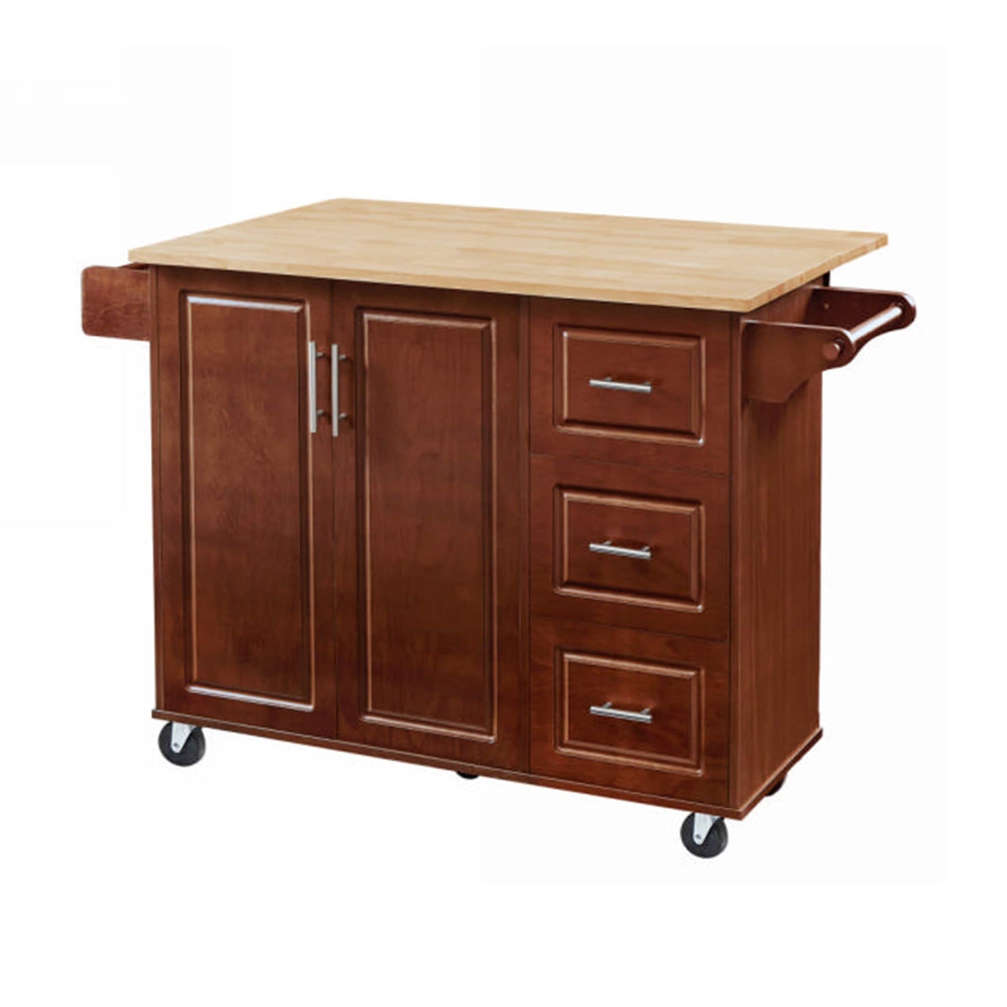 SINOFURN Brown MDF Base with MDF Wood Top Rolling Kitchen Island ( 29.1-in x 53.8-in x 35.5-in )