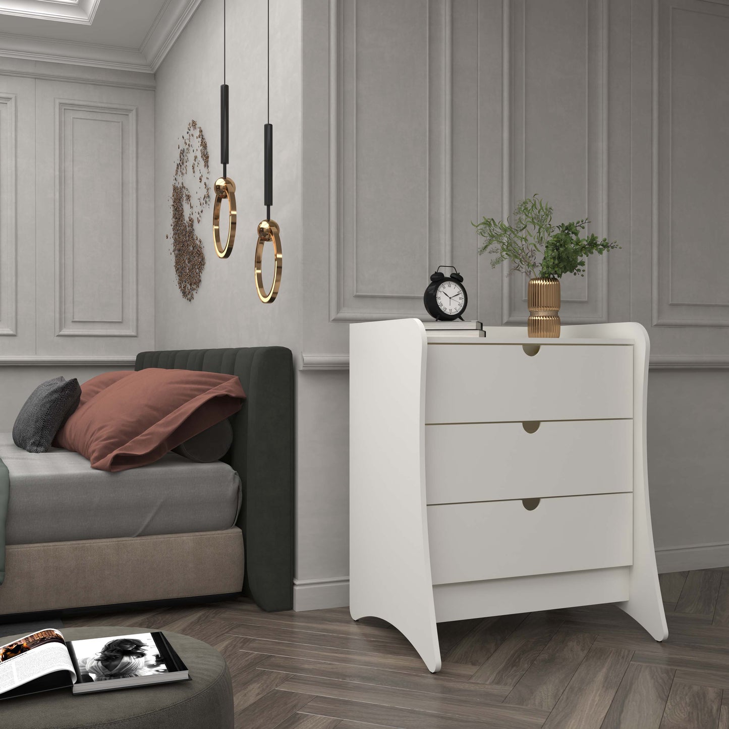 Manhattan Comfort White 3 -Drawer Standard dresser