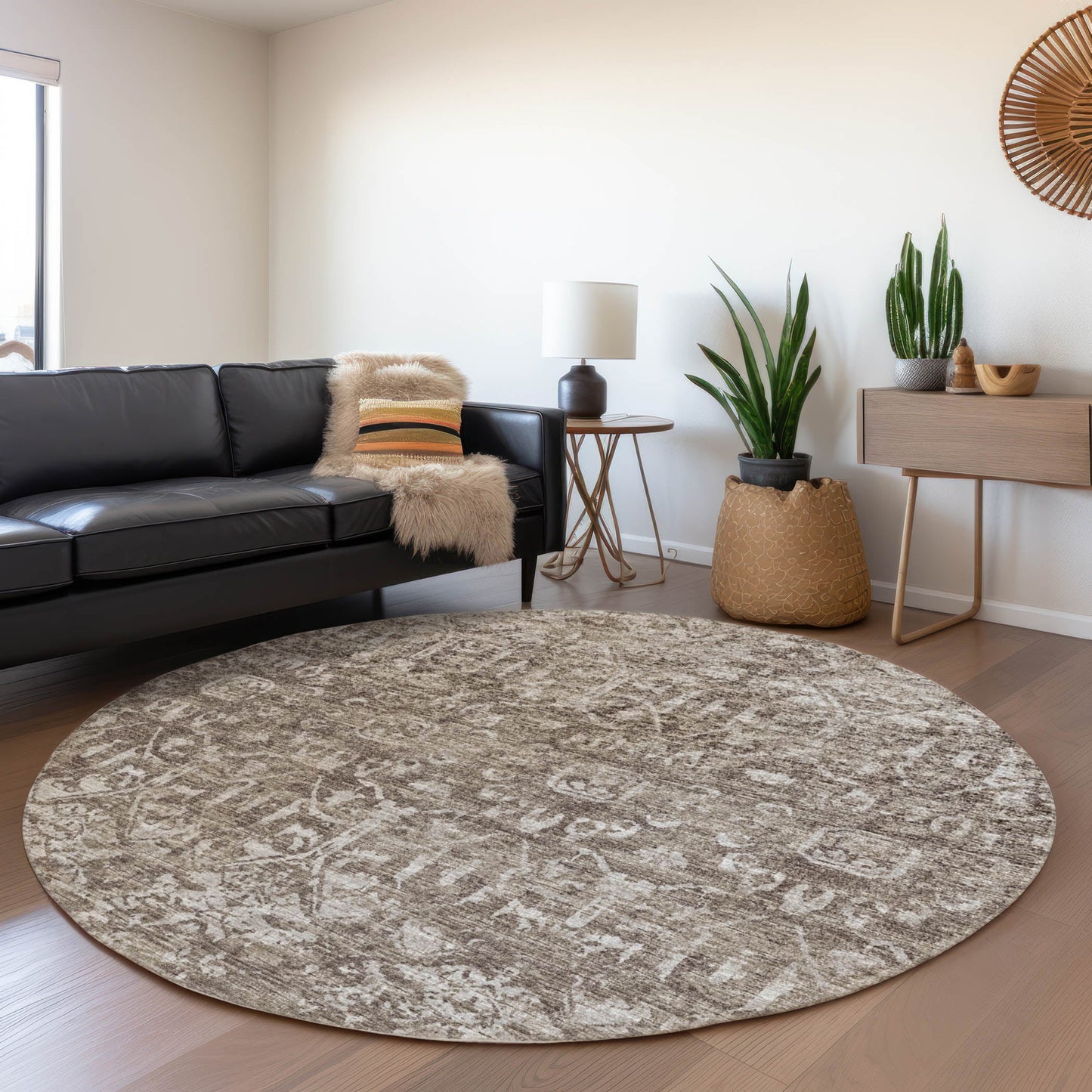 Addison Rugs Mayfield AMF40BR 8 x 8 (ft) Loomed Brown Round Indoor Abstract Machine washable Pet Friendly Area rug