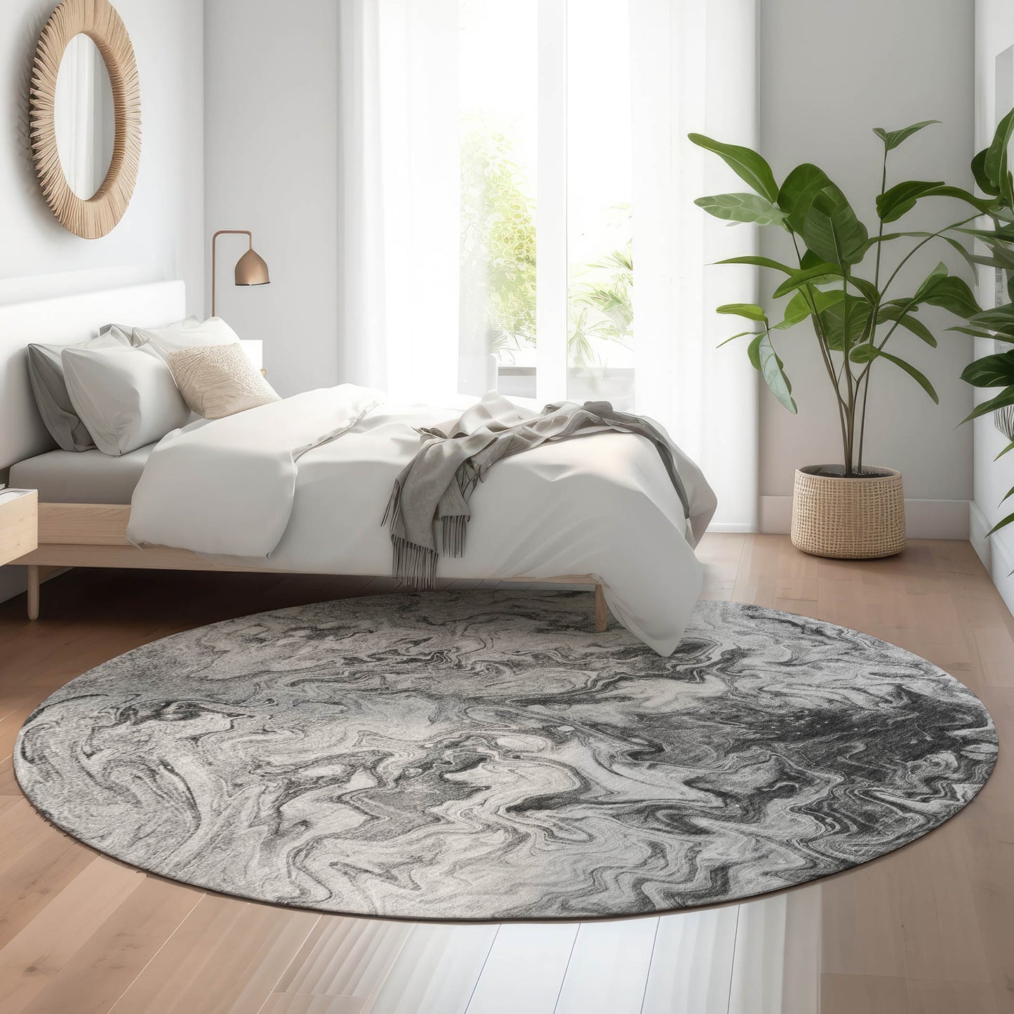 Addison Rugs Mayfield AMF603GY 8 x 8 (ft) Loomed Gray Round Indoor Geometric Machine washable Pet Friendly Area rug