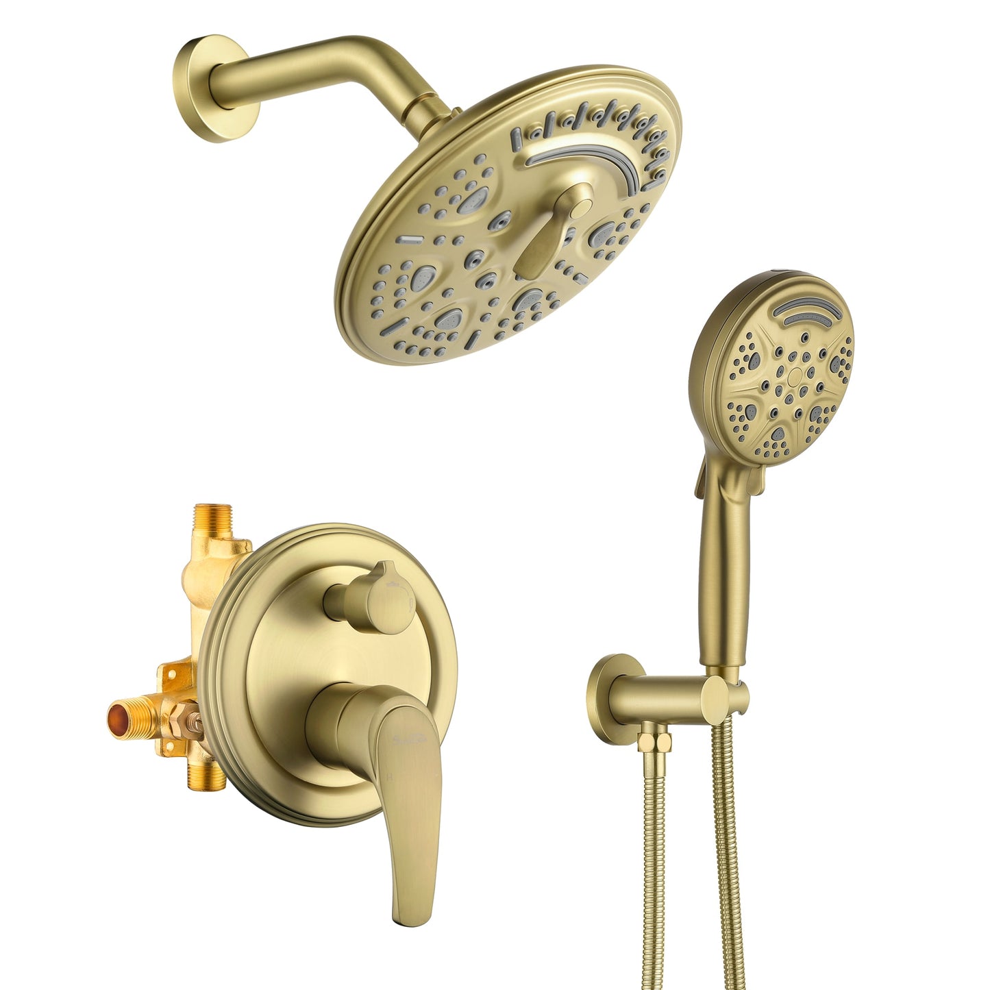 Mondawe Brushed Gold 8-in Built-In Shower Faucet System with 2-way Diverter ( Pressure-balanced Valve Included )