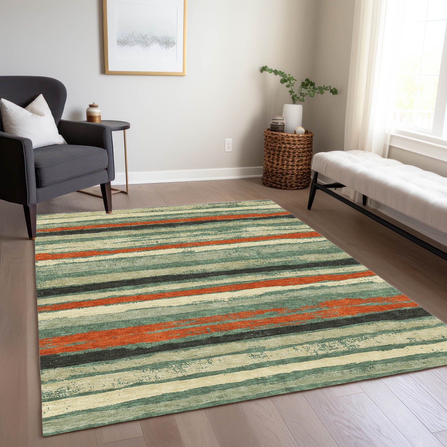 Addison Rugs Chantille ACN1019SA 8 x 10 (ft) Sage Rectangular Indoor/Outdoor Geometric Machine washable Pet Friendly Area rug