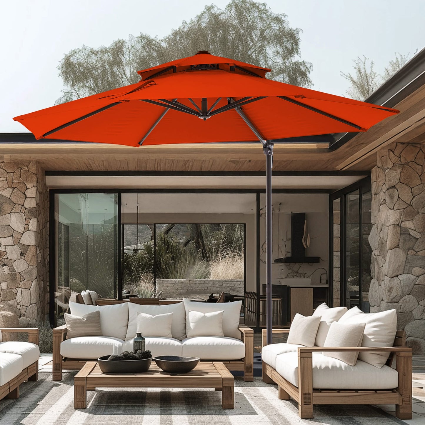 VOUA 13-ft Aluminum Orange Crank Cantilever Patio Umbrella