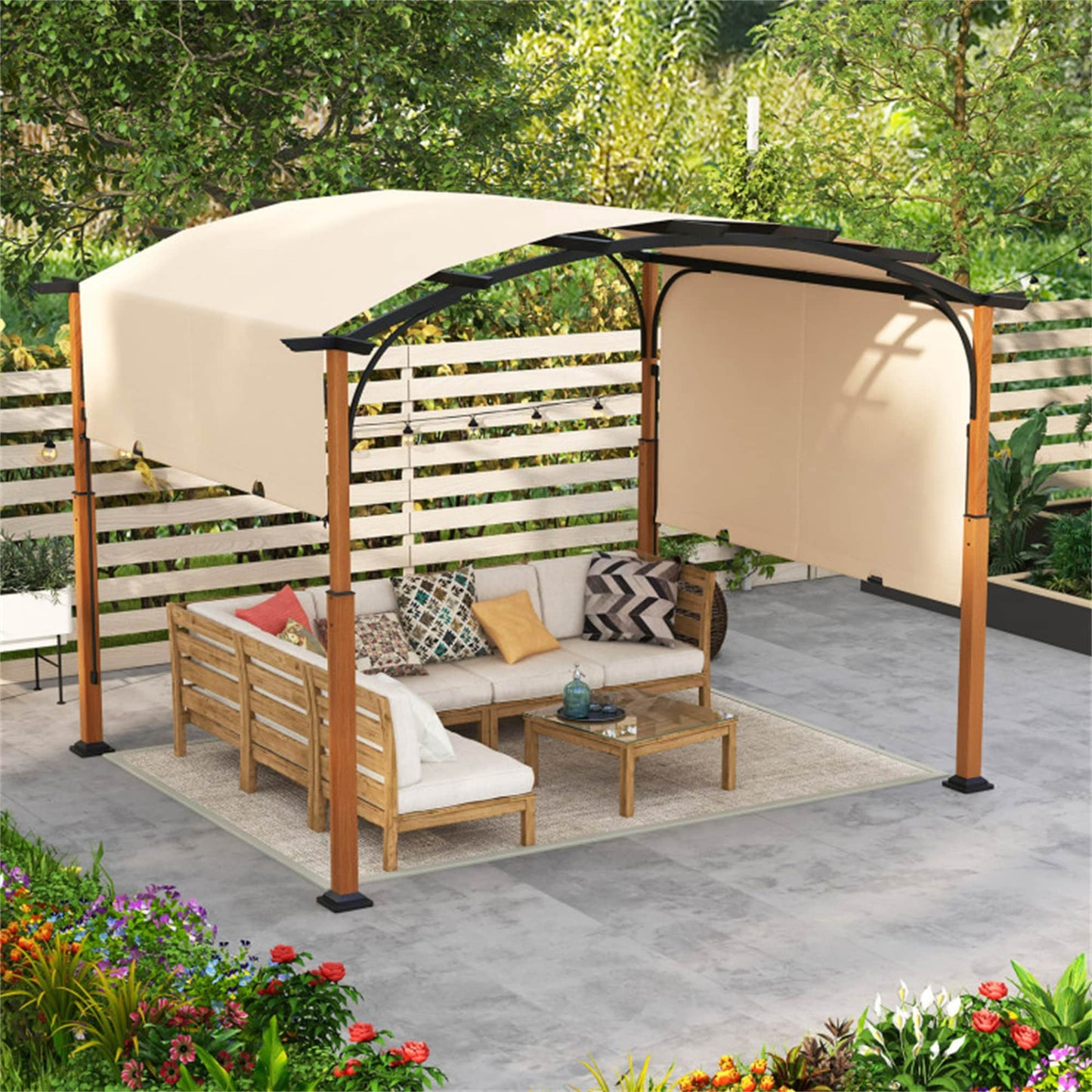 BABOOM Outdoor Retractable Pergola 10-ft W x 12-ft L x 8-ft H Beige Metal Freestanding Pergola with Canopy