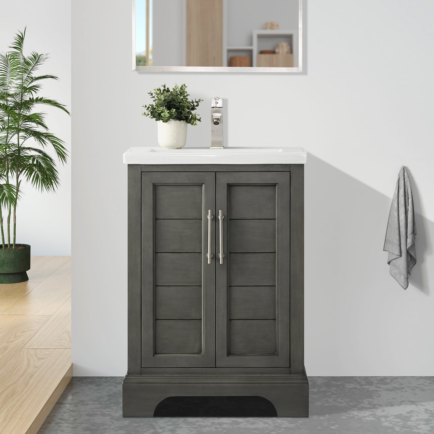 Vanity Art Vannes 24-in Silver Grey Undermount Single Sink Bathroom Vanity with White Ceramic Top