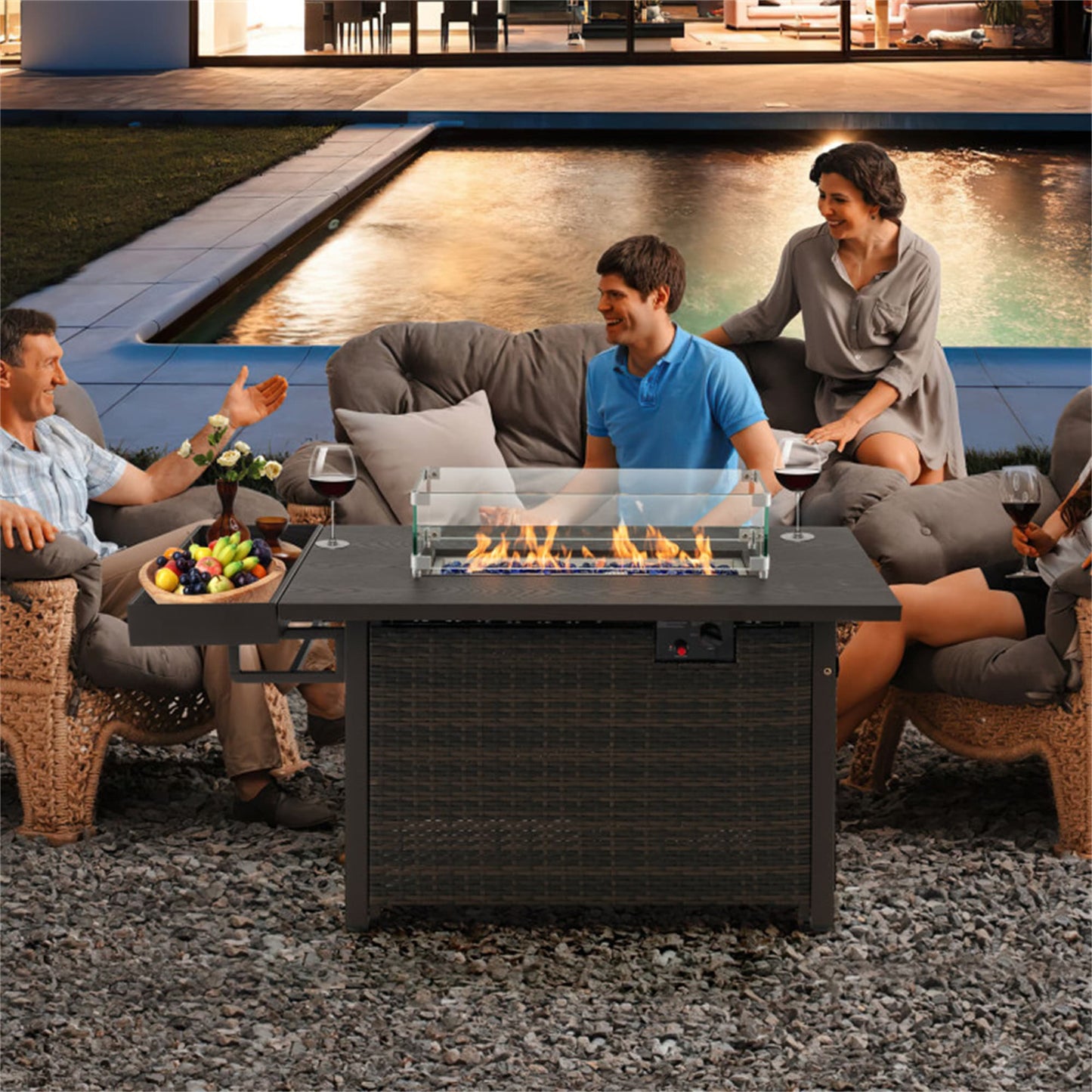BABOOM 24-in W Brown/rattan Stainless steel Rectangle Tabletop Liquid propane Fire pit table