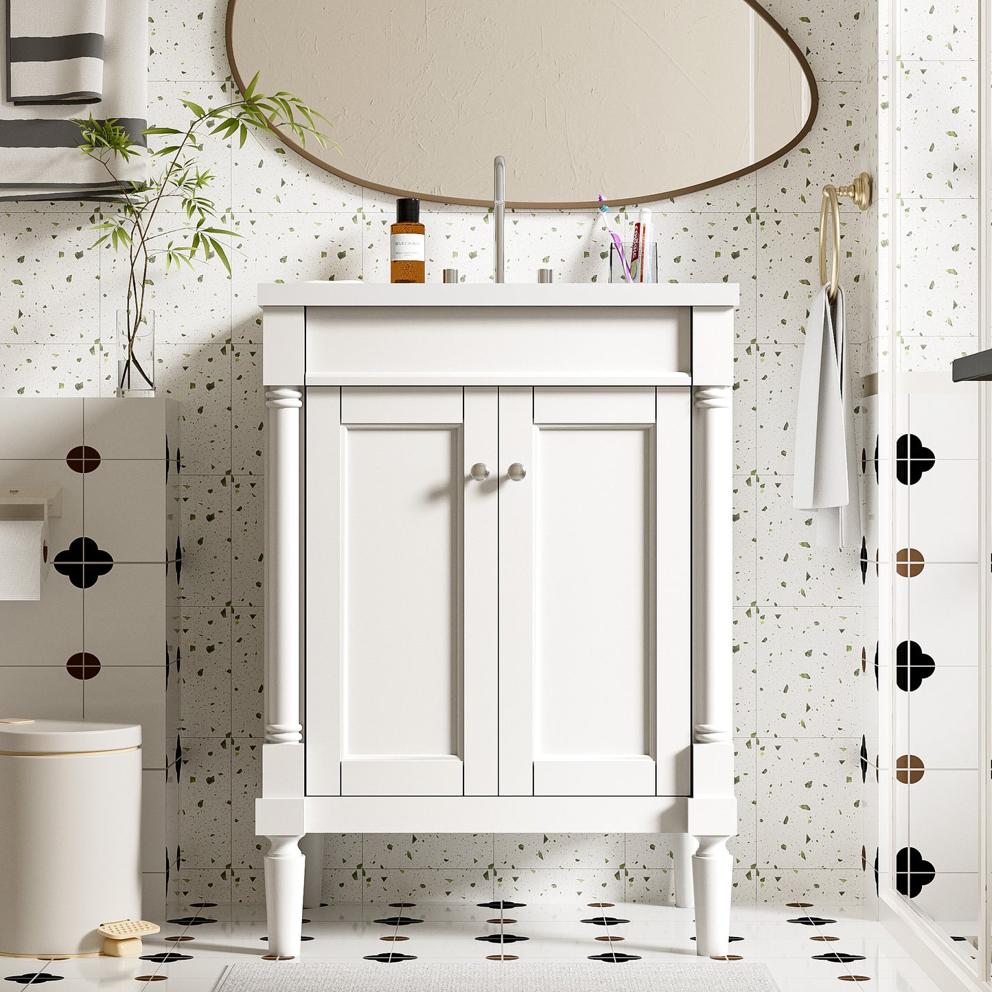 WELLFOR VZ 24-in White Single Sink Bathroom Vanity with White Ceramic Top