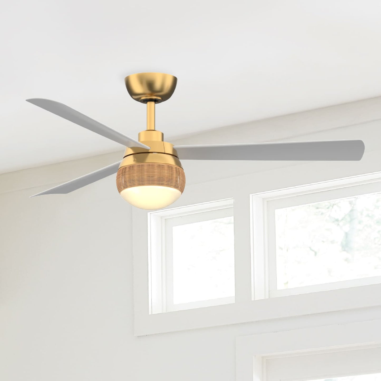Fanimation Paget 52-in Integrated LED Outdoor Brass with Matte White Blades Ceiling Fan With Light - Remote Included ( 3 -Blade )