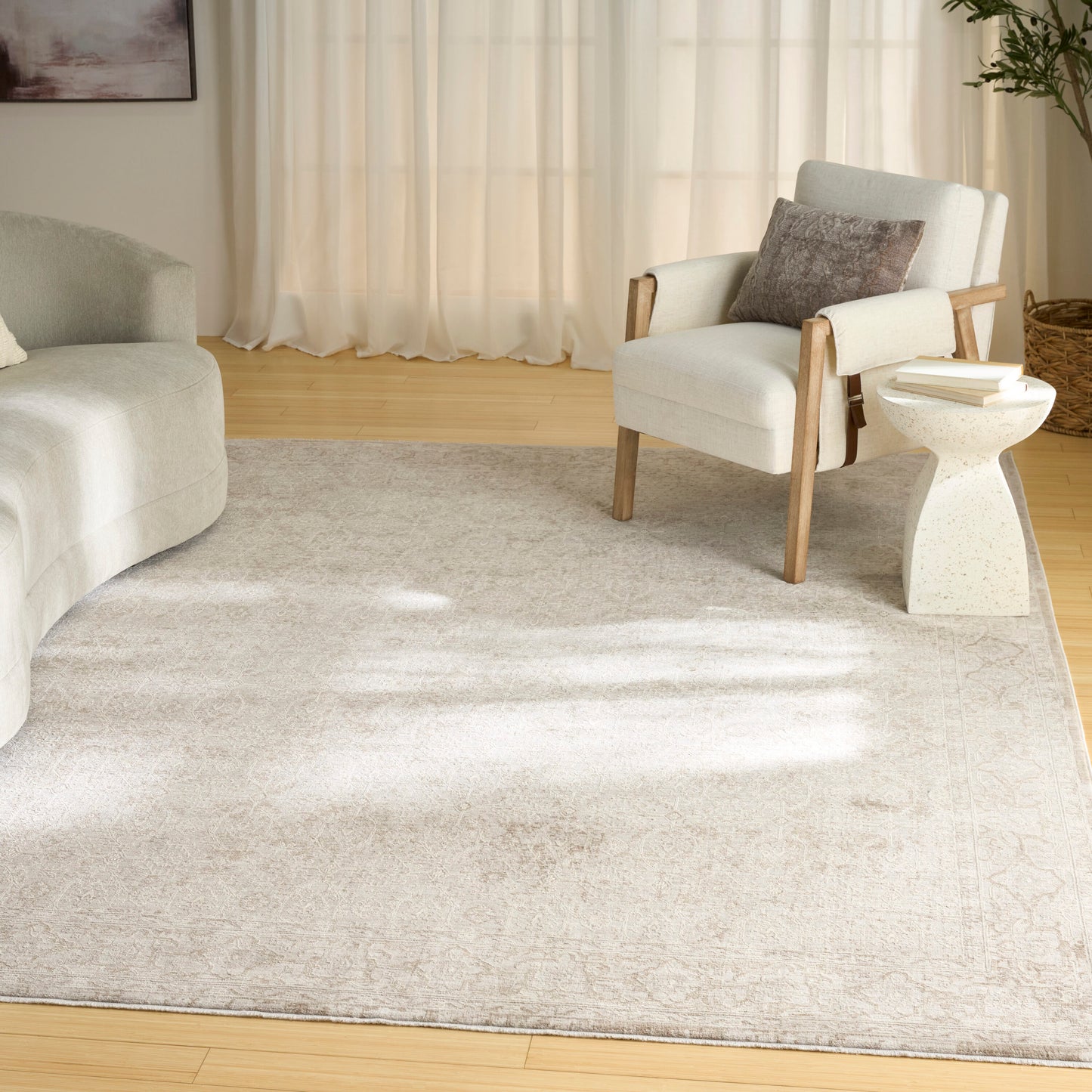 Nourison Home Outlines 6 x 9 (ft) Loomed Ivory Grey Rectangular Indoor Area rug