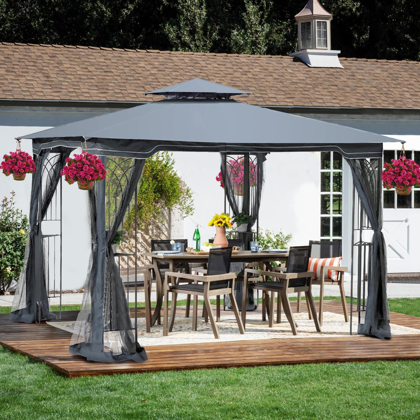 Damerin 9.75-ft x 9.75-ft Gazebos Gray Gazebo with Soft Top Roof