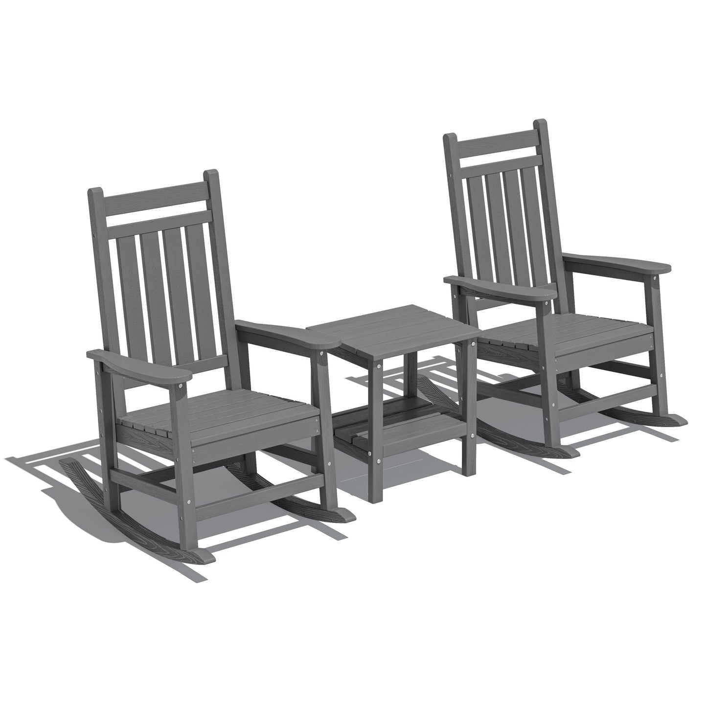JEAREY HDPE High-back Patio Rocking Chair Set of 2 Gray HDPE Frame Rocking Chair with Slat Seat