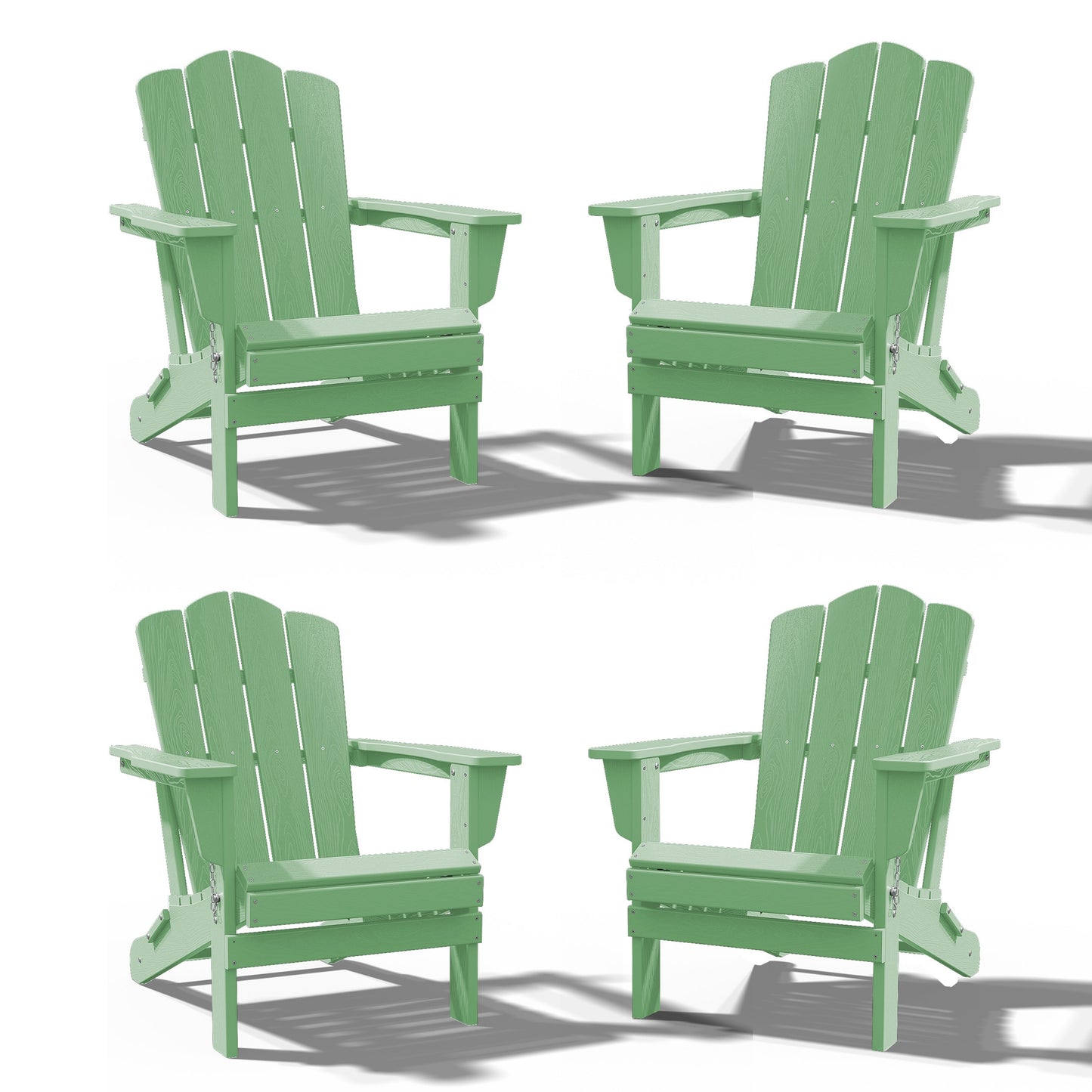 JEAREY HDPE Folding Adirondack Chair Set of 4 Set of 4 Stackable Light Green HDPE Frame Stationary Adirondack Chair with Slat Seat