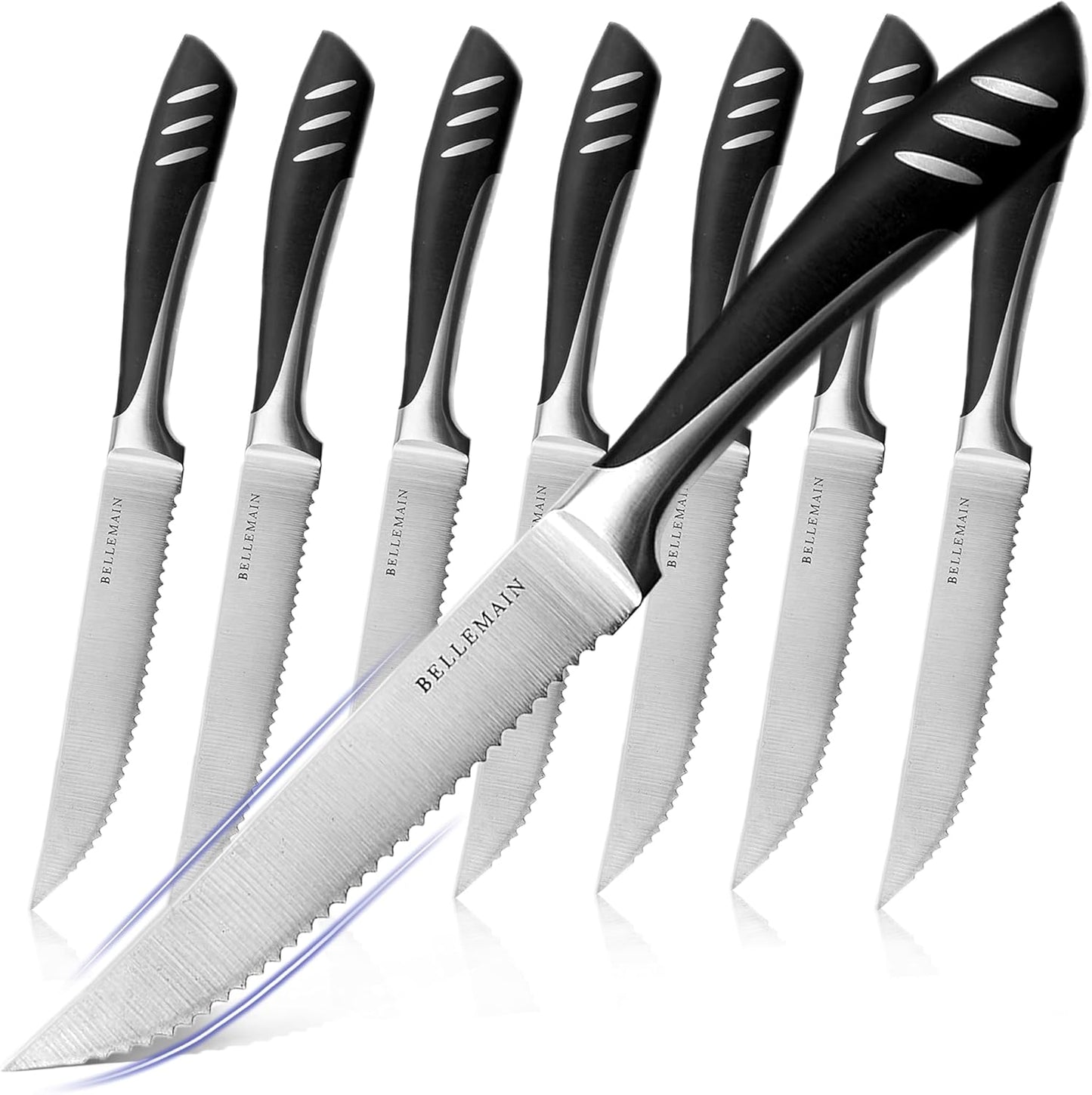 Bellemain Premium Steak Knives Set of 8, Kitchen Knife Sets with Steel Blades for Precise Cutting, Lightweight Steak Knife Set Stainless Steel & Durable, Serrated Steak Knives Dishwasher Safe