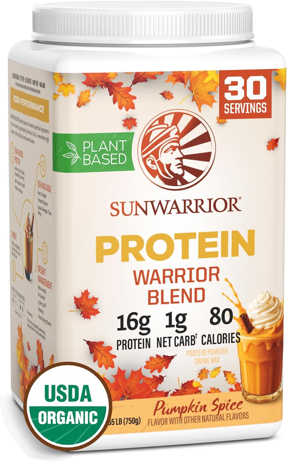 Sunwarrior Vegan Protein Powder Plant-Based USDA Organic Protein BCAA Amino Acids Hemp Seed Keto Friendly Soy Dairy Gluten & Synthetic Free Non-GMO, Pumpkin Spice Flavored 30 Servings