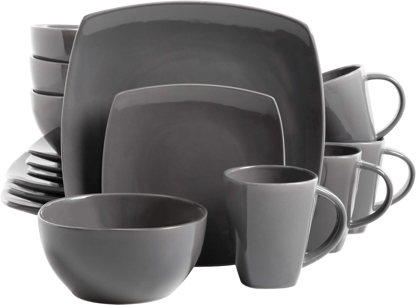 Gibson Soho Lounge Square Reactive Glaze Dinnerware Set, Grey - 97558.16RM, Service for 4 (16pcs)