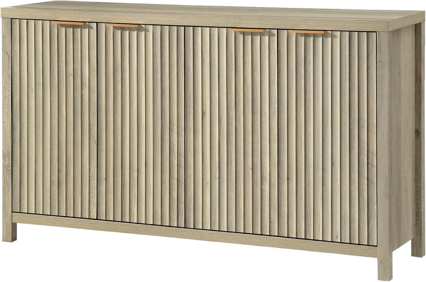 OAKHAM HOME Fluted Sideboard with Storage 4 Doors Buffet Cabinet Large Modern Credenza Accent Console Cabinets with Adjustable Shelves for Living Room Kitchen Hallway, Natural