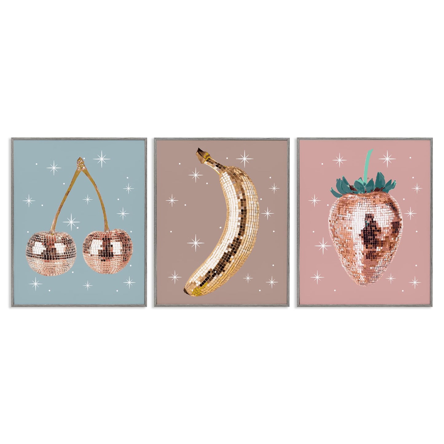 Stupell Industries Glam Disco Fruits 3pc Framed Giclee Set Design by Lil' Rue