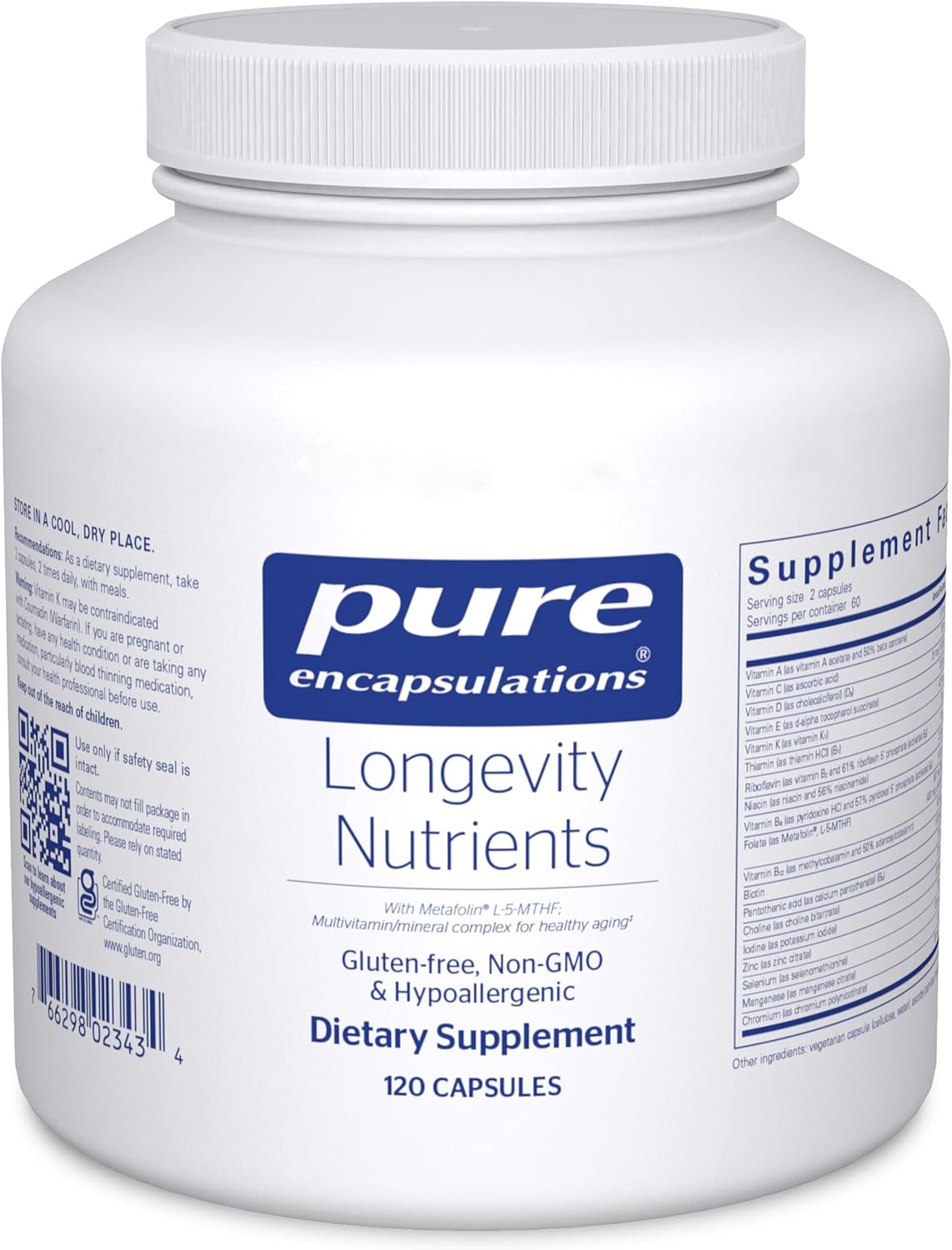 Pure Encapsulations Longevity Nutrients | Multivitamin\/Mineral Complex to Support Healthy Aging, Brain Function, Eyes, Bones, and Vascular Health* | 120 Capsules
