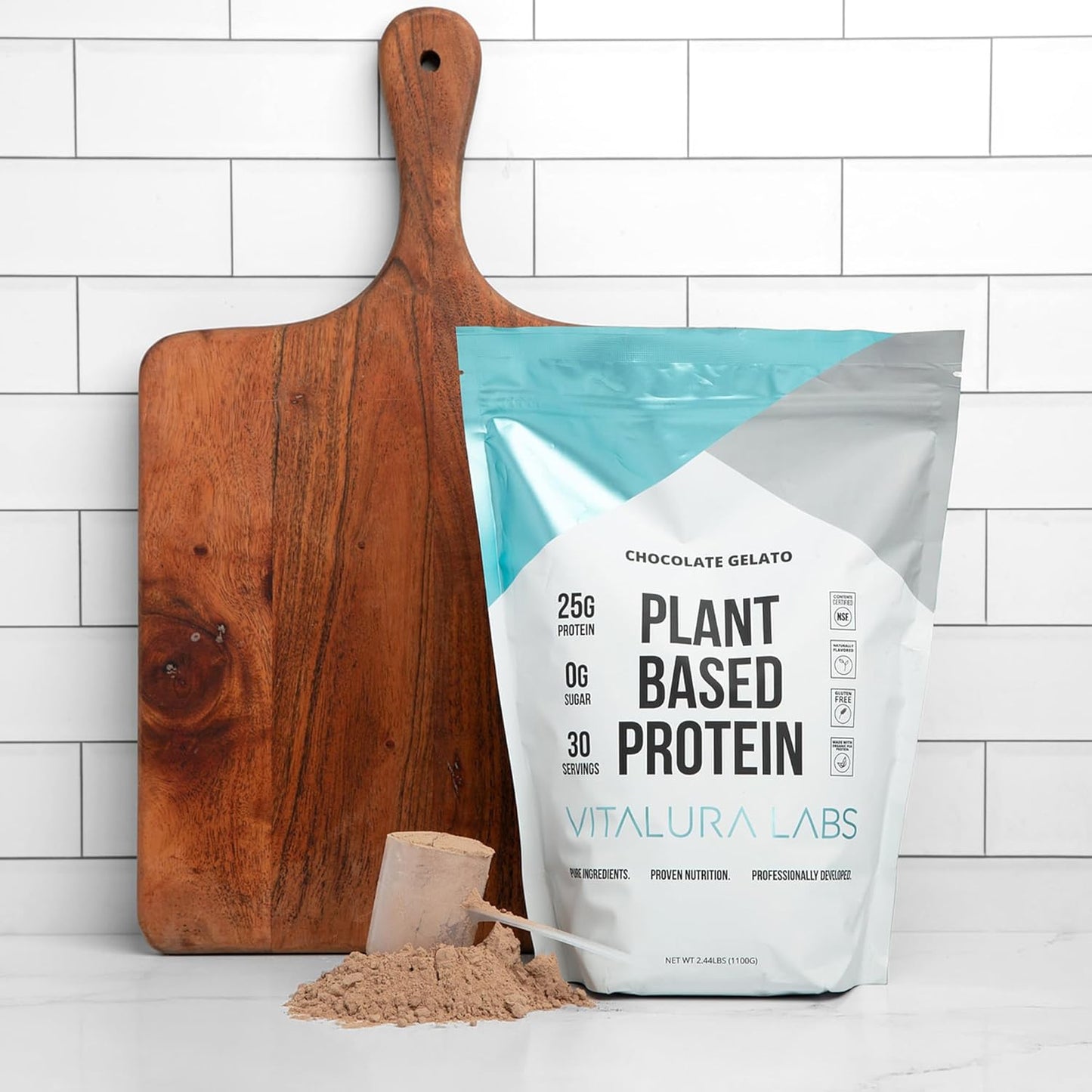 Vitalura Labs Plant-Based Protein Powder - 25g (DV 44%) Per Serving from Pea, Rice & Pumpkin - NSF Content Certified - Chocolate Gelato Flavored - 30 Servings