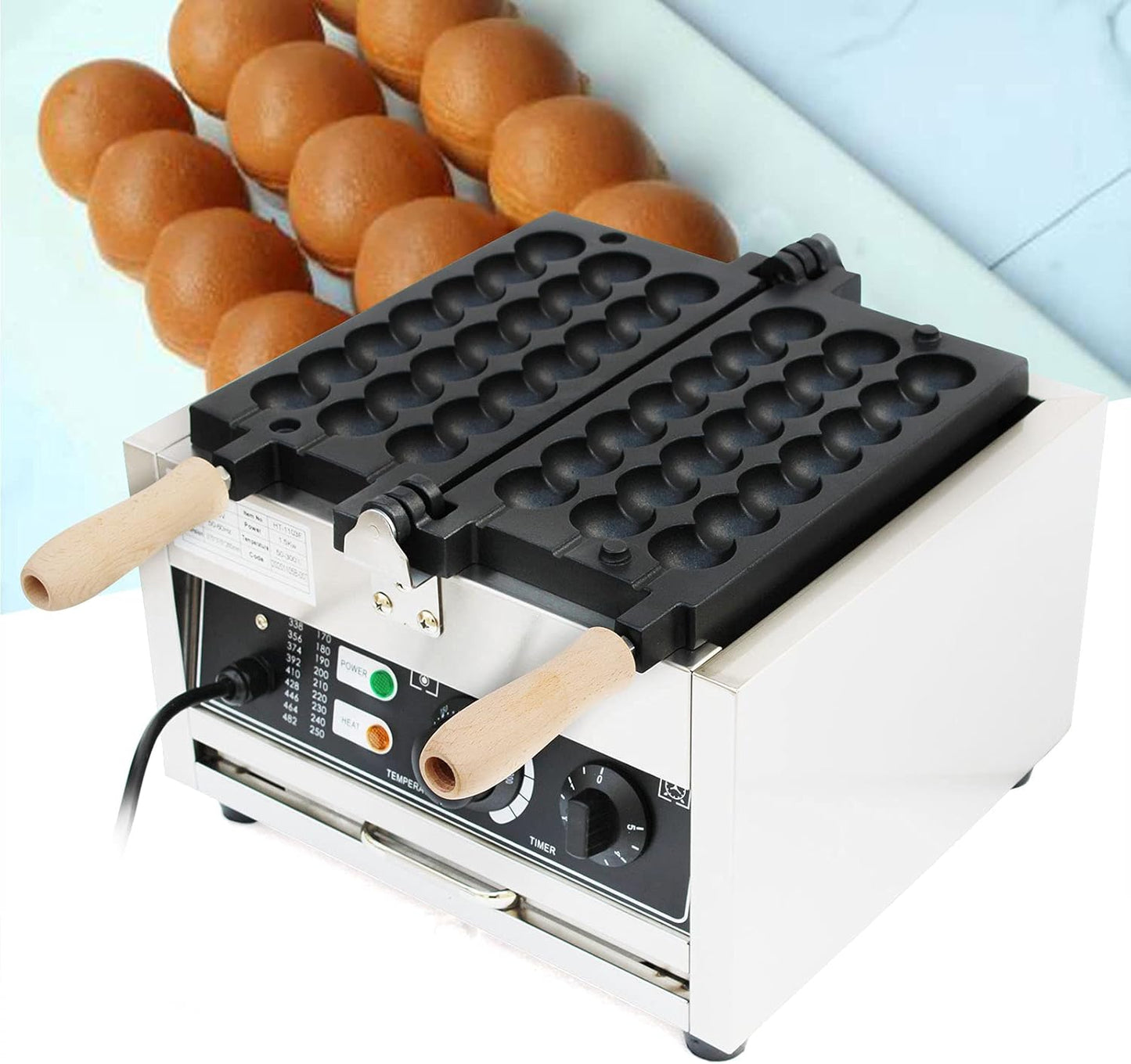Stainless Steel Electric Waffle Ball Machine, 110V 1500W Commercial Bubble String Waffle Ball Machine, Double Heating Non-Stick Waffle Ball Baking Pan, 50-300℃ Temperature Control