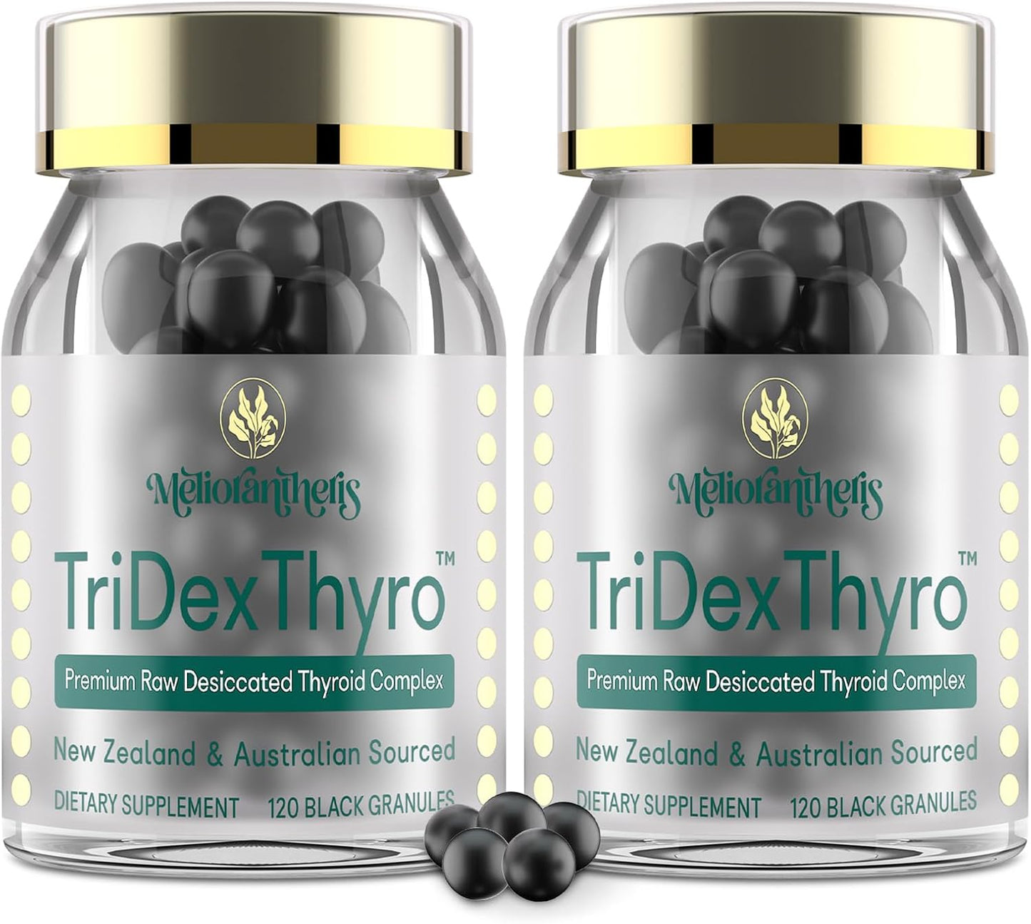 Thyroid Supplement \u2013 TriDexThyro™ Raw Desiccated Thyroid Complex 375 mg with Bovine, Porcine & Ovine \u2013120 Capsules for Women and Men(2 Pack)
