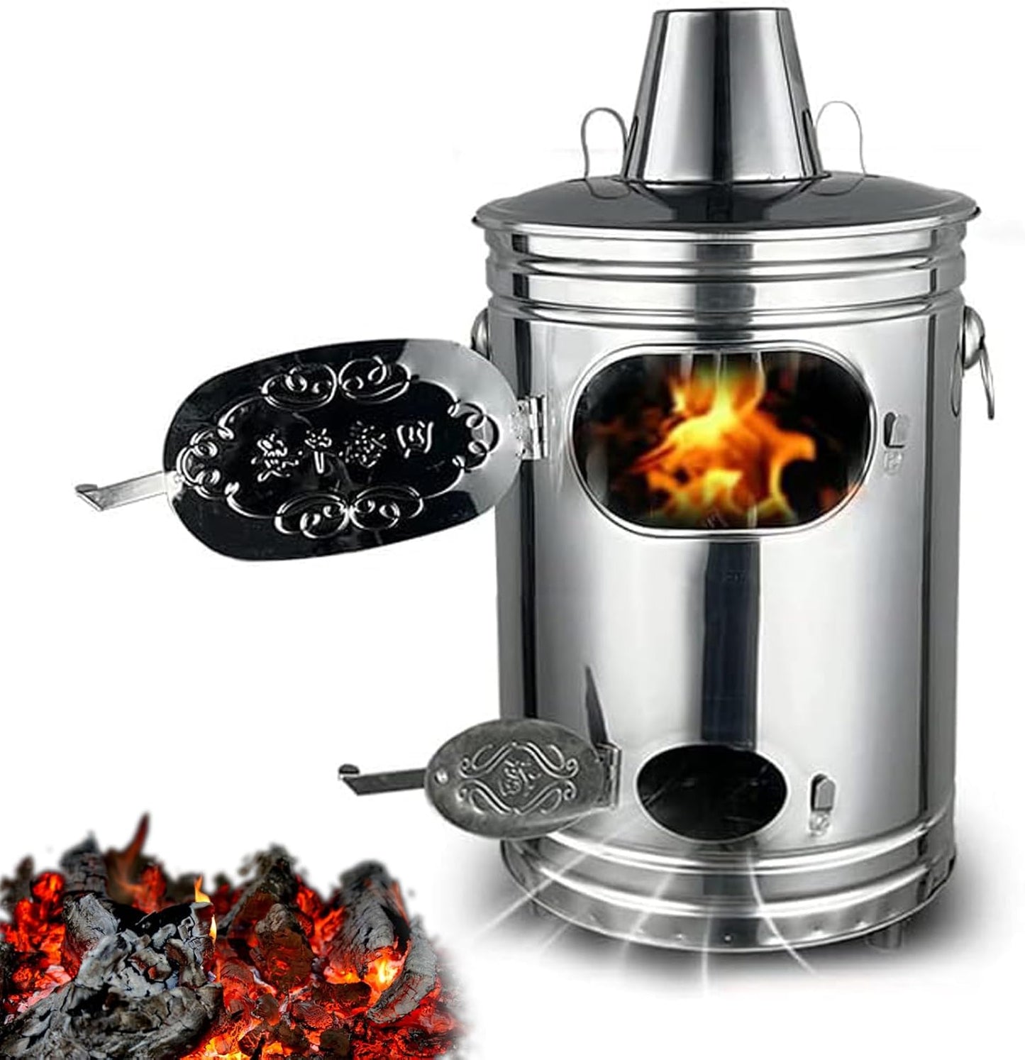 Stainless Steel Burn Barrel Incinerator for Outdoor Garbage and Yard Waste with Fire Hook - Portable Garden Bin for Burning Leaves, Debris, and Paper