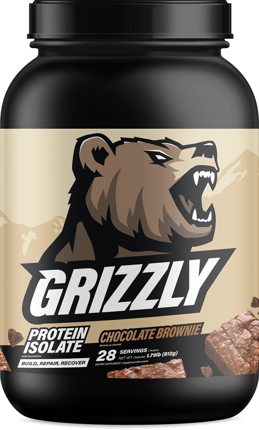 Grizzly Whey Isolate 25g Protein Powder Chocolate Brownie Protein Shake - 5.5g BCAAs for Growth & Muscle Recovery - 89% Whey Protein Per Serving - Post Workout Builder for Men & Women - 28 Servings