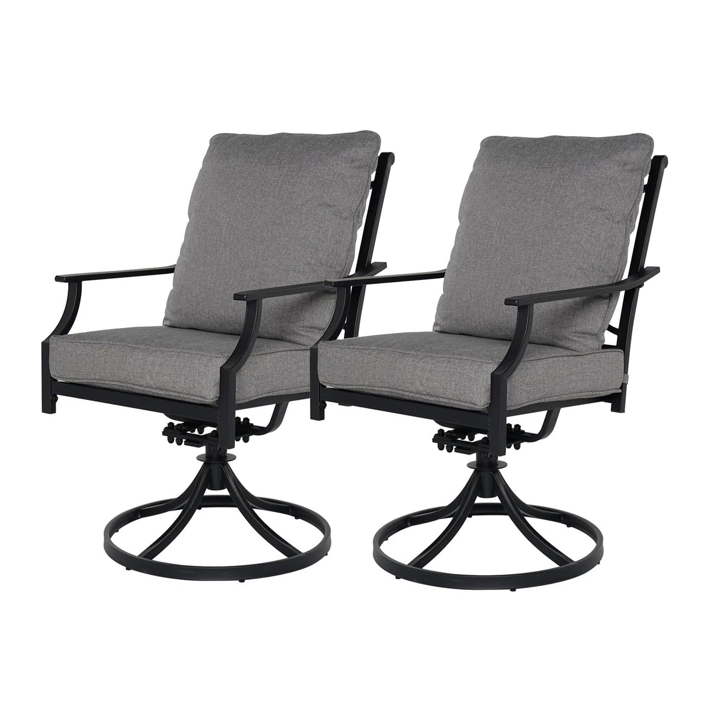 Mondawe Set of 2 Black Steel Frame Swivel rocker Dining Chair with Gray Cushioned Seat