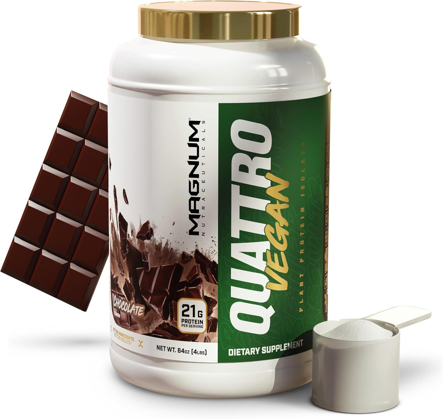 Magnum Nutraceuticals Quattro Vegan Protein Powder, Chocolate 2lb – Premium Plant-Based Protein Powder Isolate for Muscle Growth & Recovery