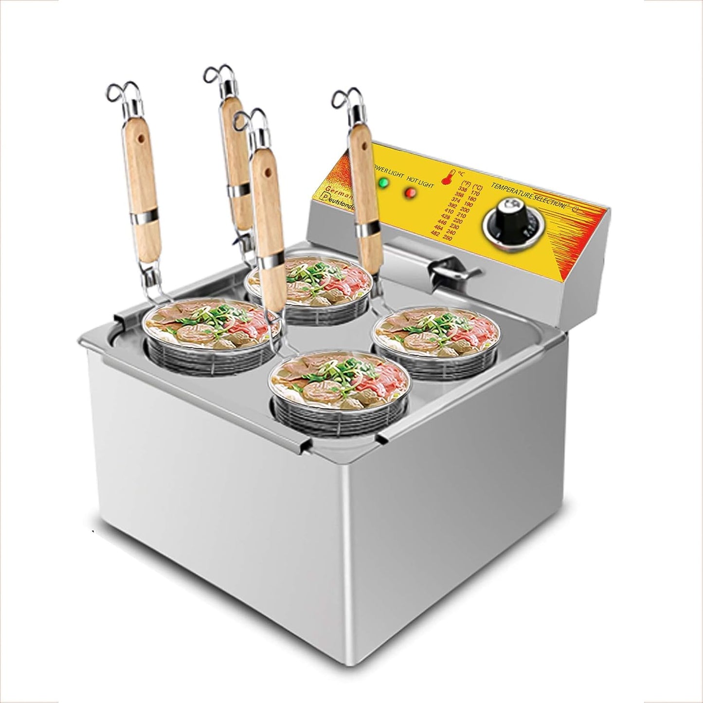 ALDKitchen Electric Pasta Cooker | Noodle Machine | Hot Pot for Pasta and Noodles | Stainless Steel | 110V (4 Pots)