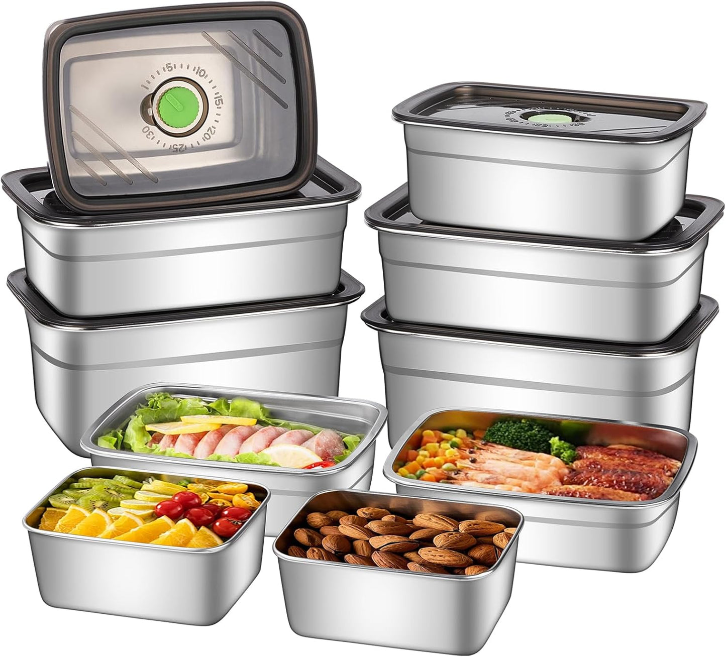 10-Piece Stainless Steel Food Storage Container Set with Airtight Lids - Durable, Eco-Friendly Kitchen Organizers for Freshness & Convenience,Pantry, Dishwasher Safe (Various Sizes)
