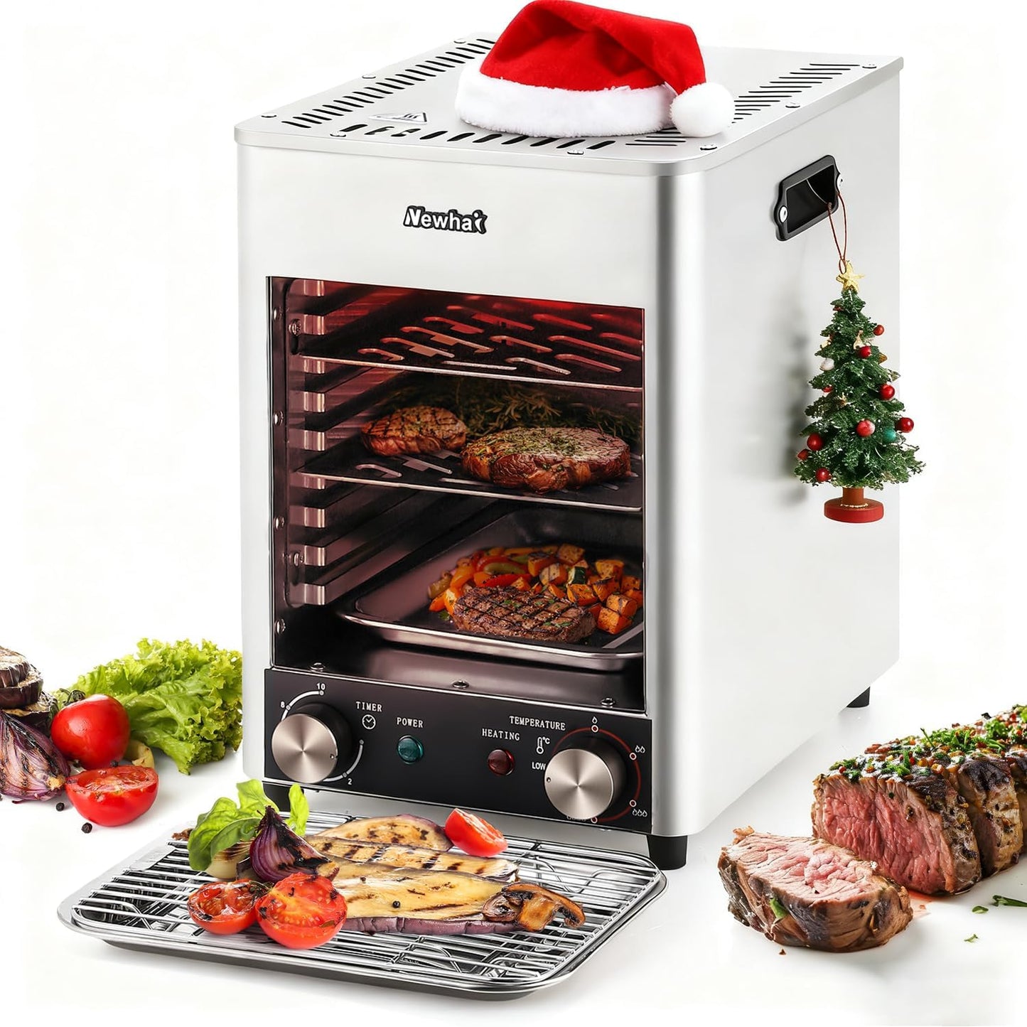 Newhai Electric Steak Broiler 1700W Indoor Commercial Steak Grill Automatic Steak Broiler for Carnivores Time Temperature Adjustable for Beef Chicken Vegetables 110V US