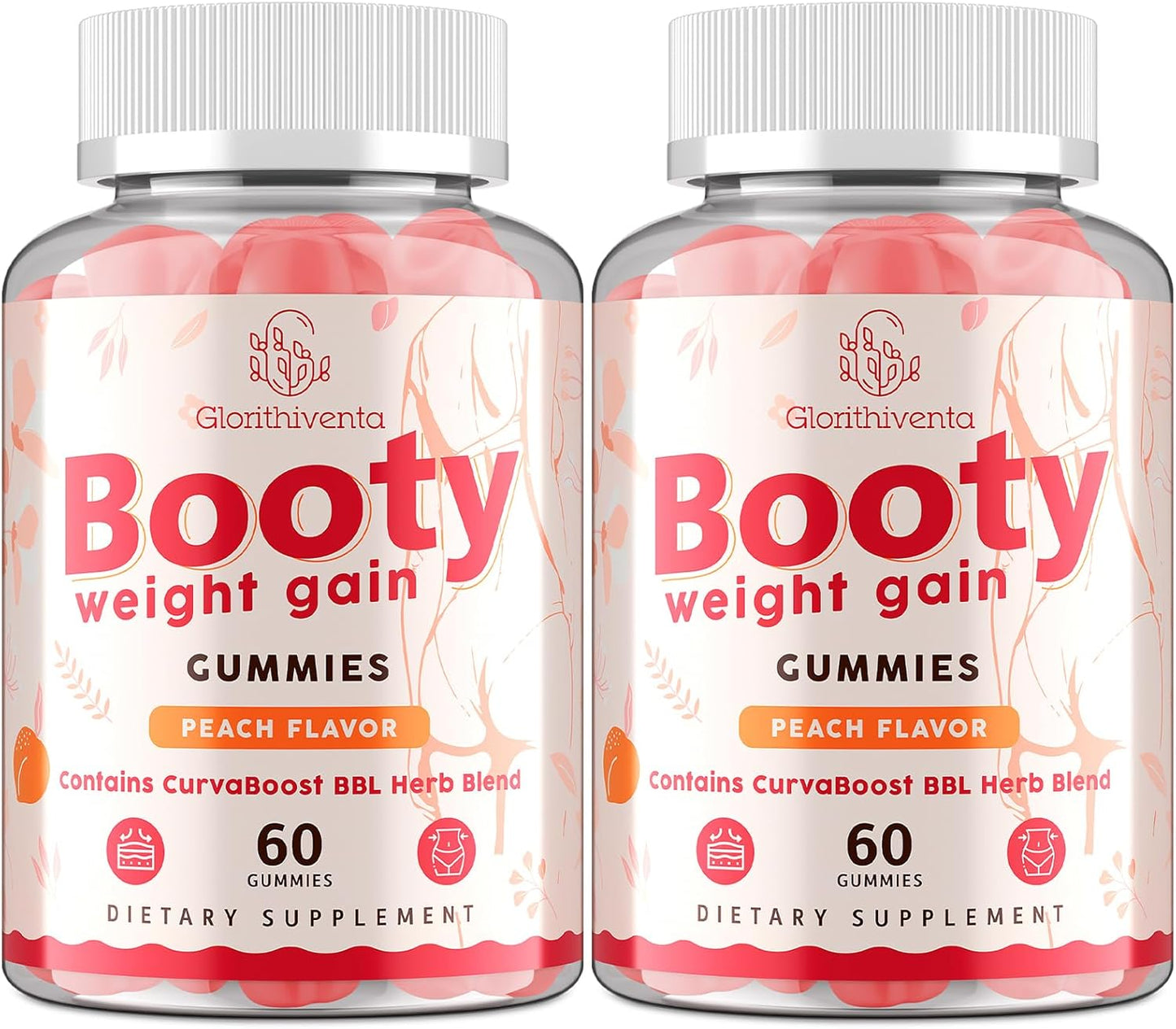 Glorithiventa Booty Gummies for Women, BBL Gummies Contains CurvaBoost BBL Herb Blend & Creatine Monohydrate for Booty, Curves & Energy, Zero Sugar, Vegan, Peach Flavor - 120 Counts