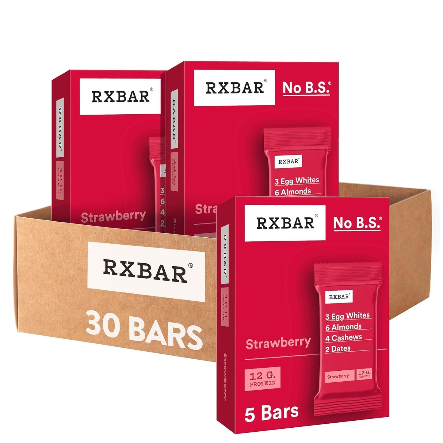 RXBAR Protein Bars, 12g Protein, Gluten Free Snacks, Strawberry (6 Boxes, 30 Bars)