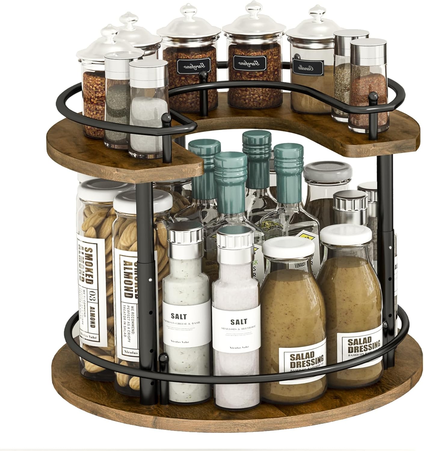LIAISIMI 2 Tier Lazy Susan Organizer,2-Tier Spinning Spice Rack with Stable Carousel Base & 4 Height Settings for Cupboard Kitchen Countertop Dining Table Cupboard (Round)