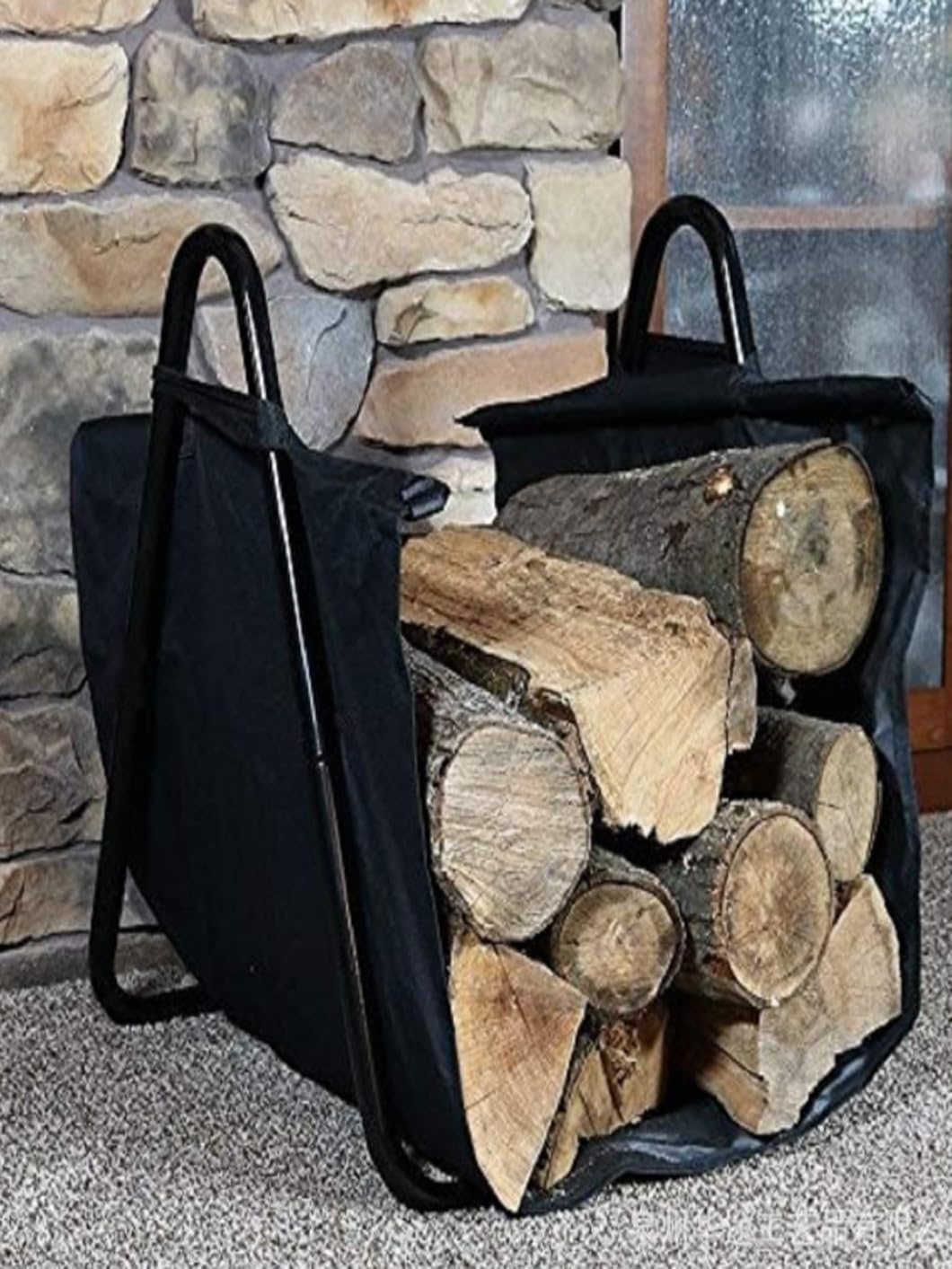 Metal Firewood Basket Stacker with Tote,Log Holder Rack, with Handles for Indoor Outdoor Use by Fireplace