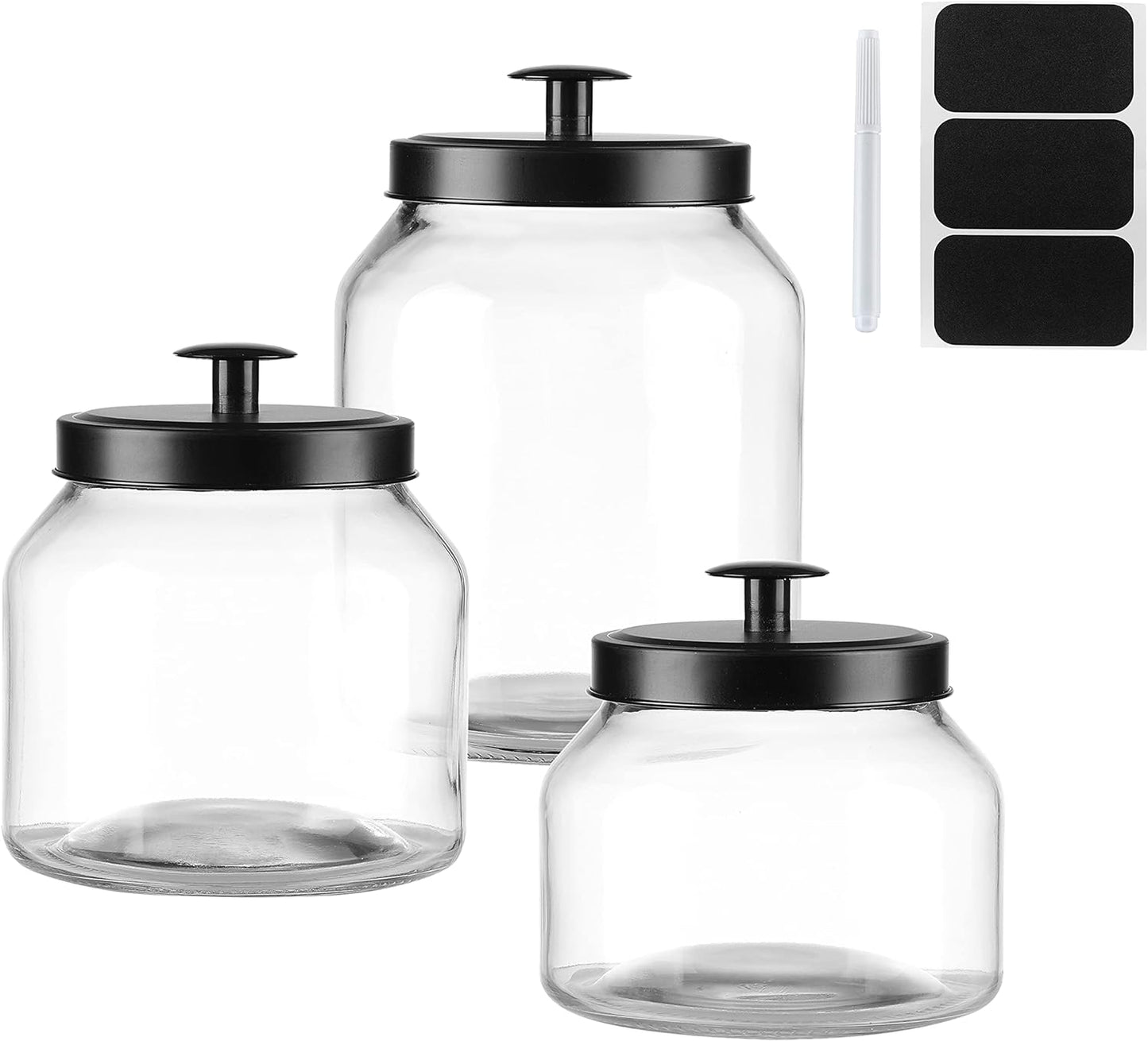 Hyperspace Clear Glass Kitchen Canister Set, Cookie Jar, Food Storage Container, Bathroom Jar with Metal Airtight Lid (Black)