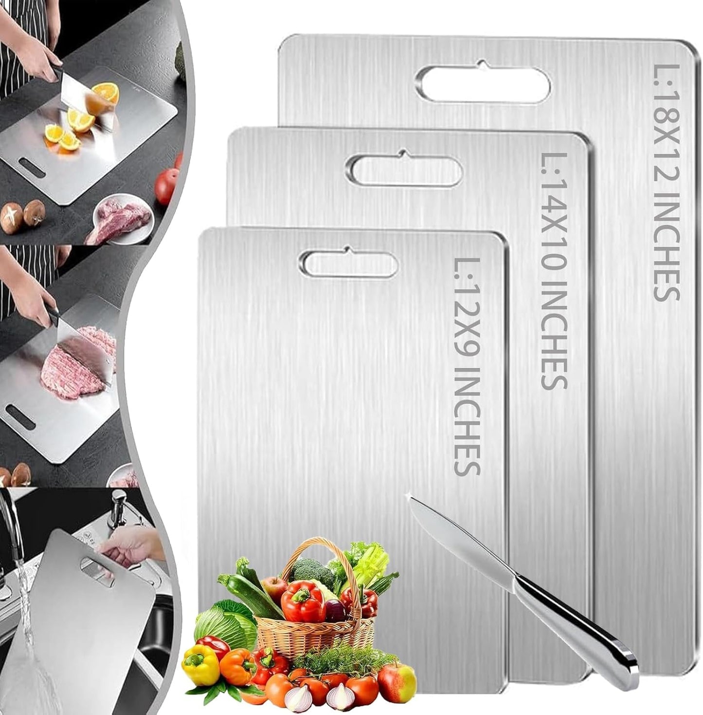 Titanium Cutting Board, 100% Pure Titanium Cutting Boards for Kitchen, Upgrade Hygiene & Durability Food-Grade Cutting Boards for Meat Fruit & Vegetable (14"L x 10"W)