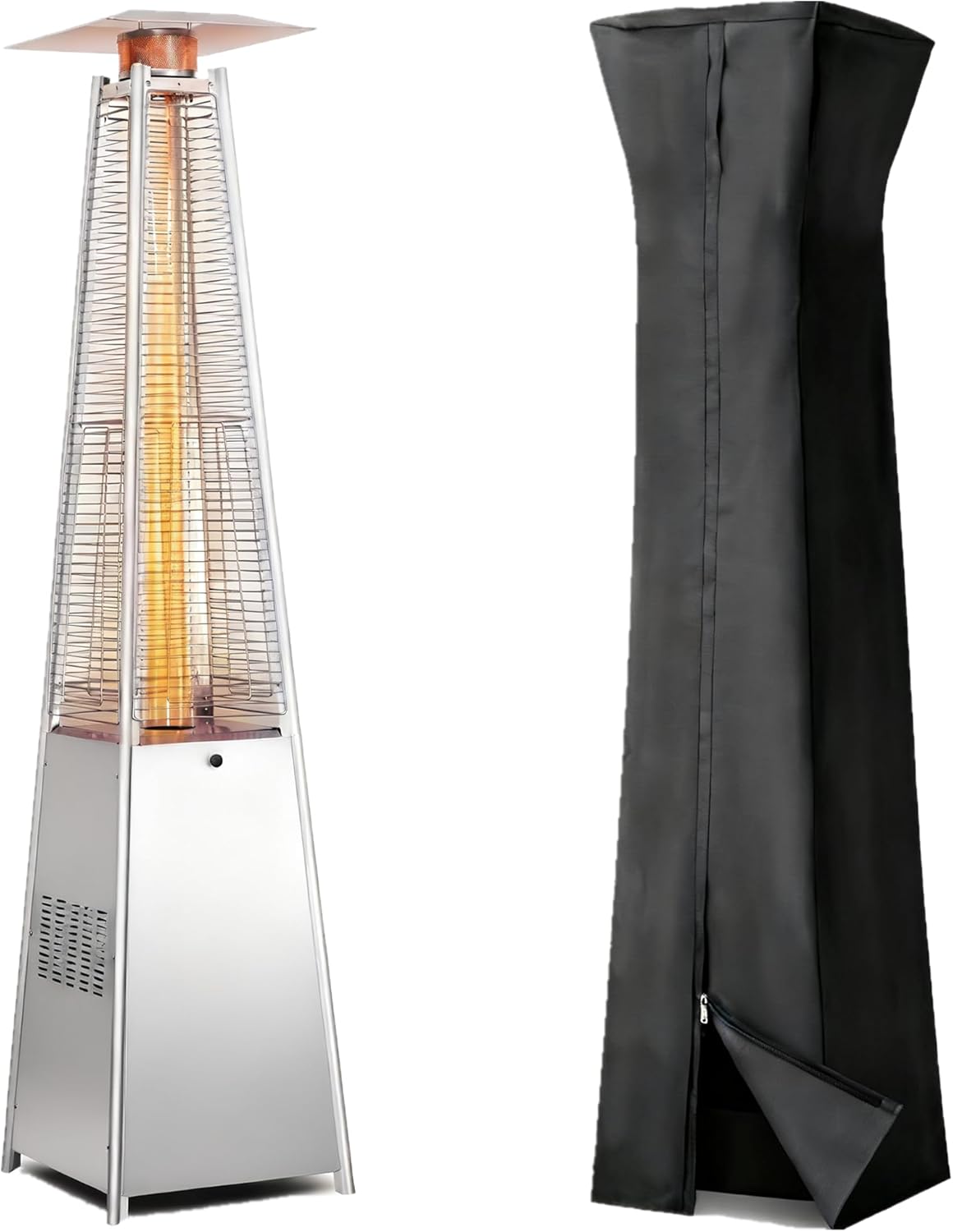 GLANC 48,000 BTU Pyramid Patio Heater, Outdoor Patio Heaters for Outdoor Use with Cover & Wheels, 88" Quartz Glass Tube Propane Heater for Deck Backyard Commercial, Triple Safety Protection (Silver)